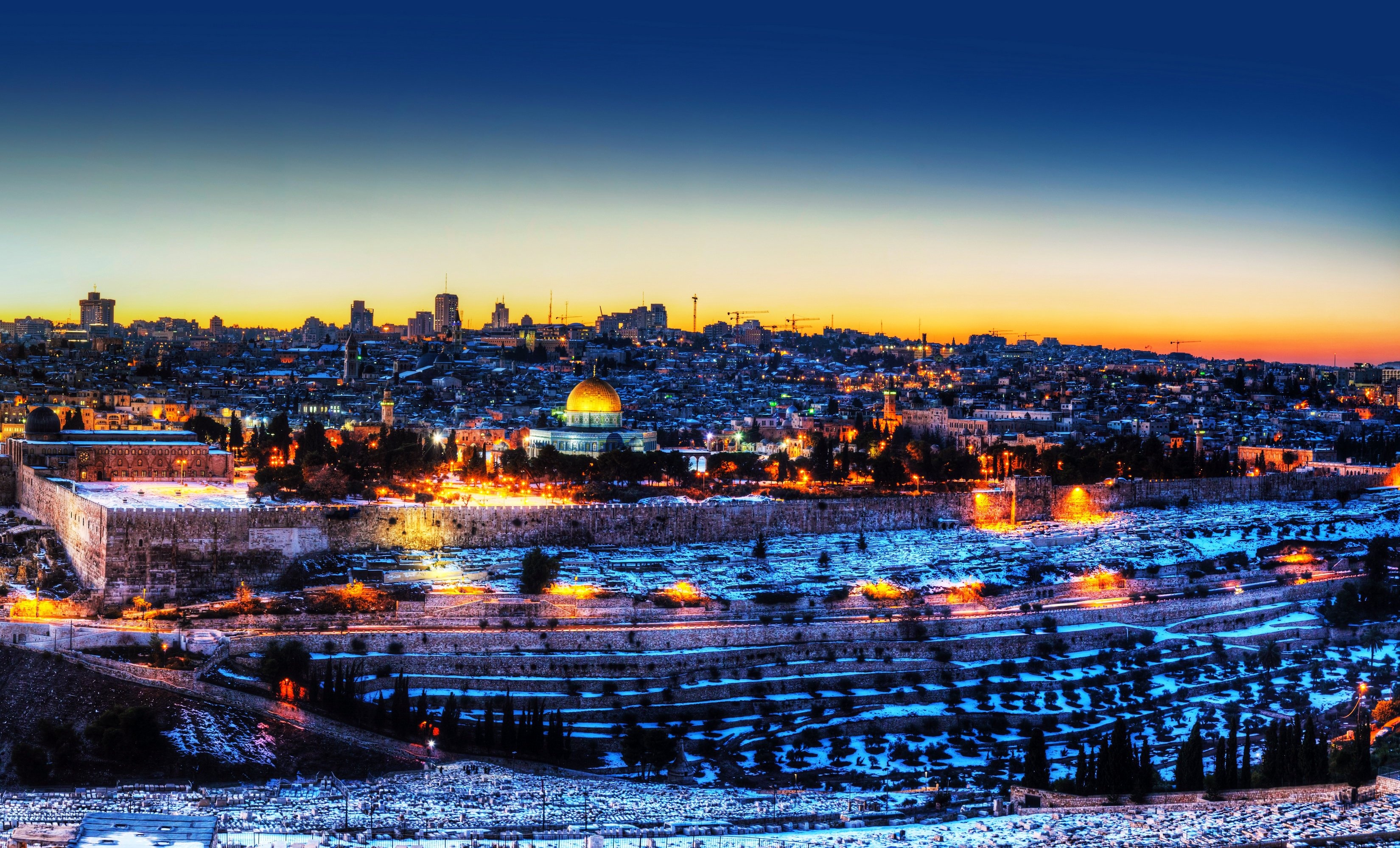 Jerusalem travels, Architectural gems, Winter scene, City lights, 3300x2000 HD Desktop