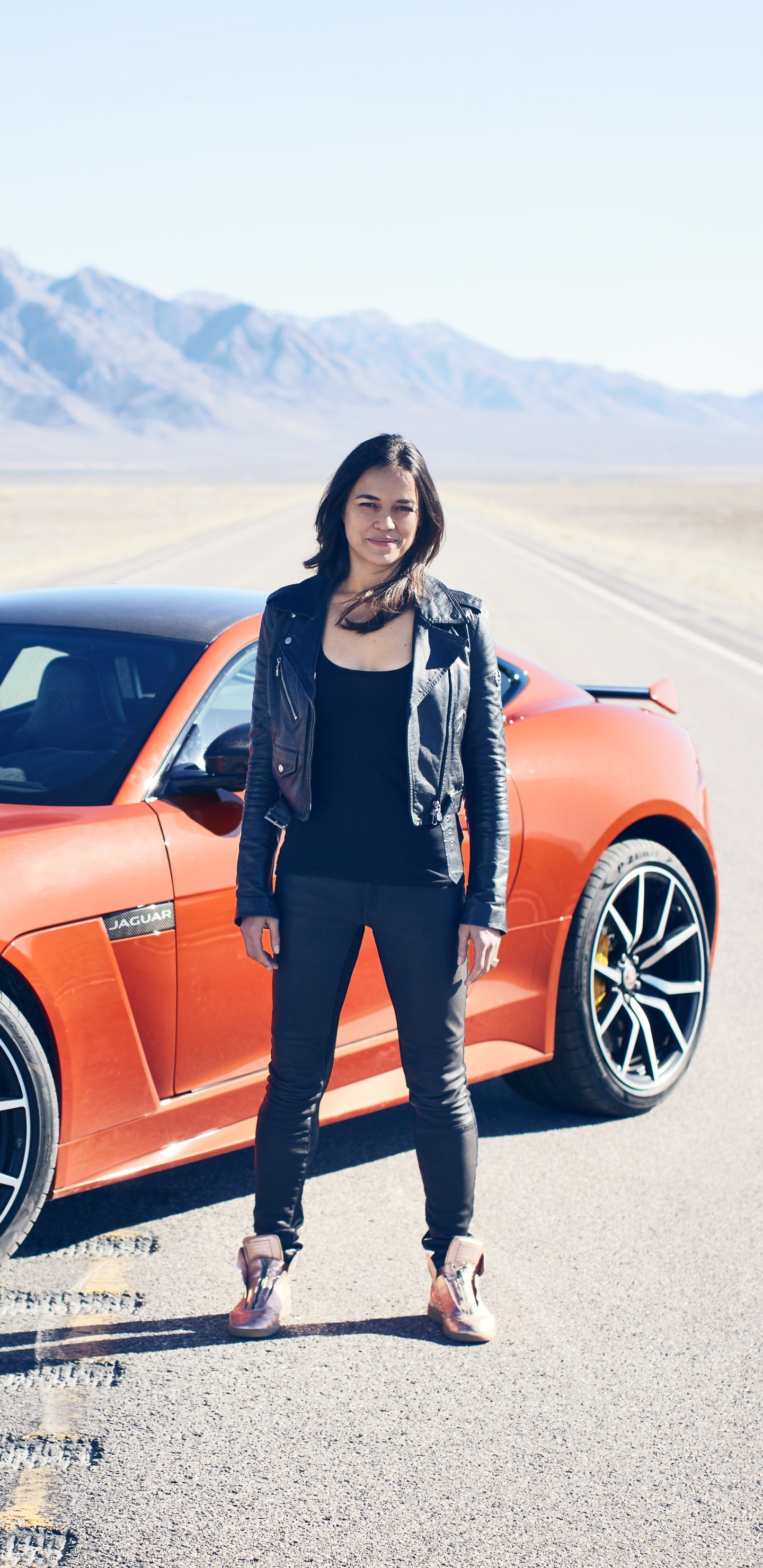 Michelle Rodriguez, Jaguar F Type, Samsung Galaxy wallpapers, Celebrity, 1440x2960 HD Phone