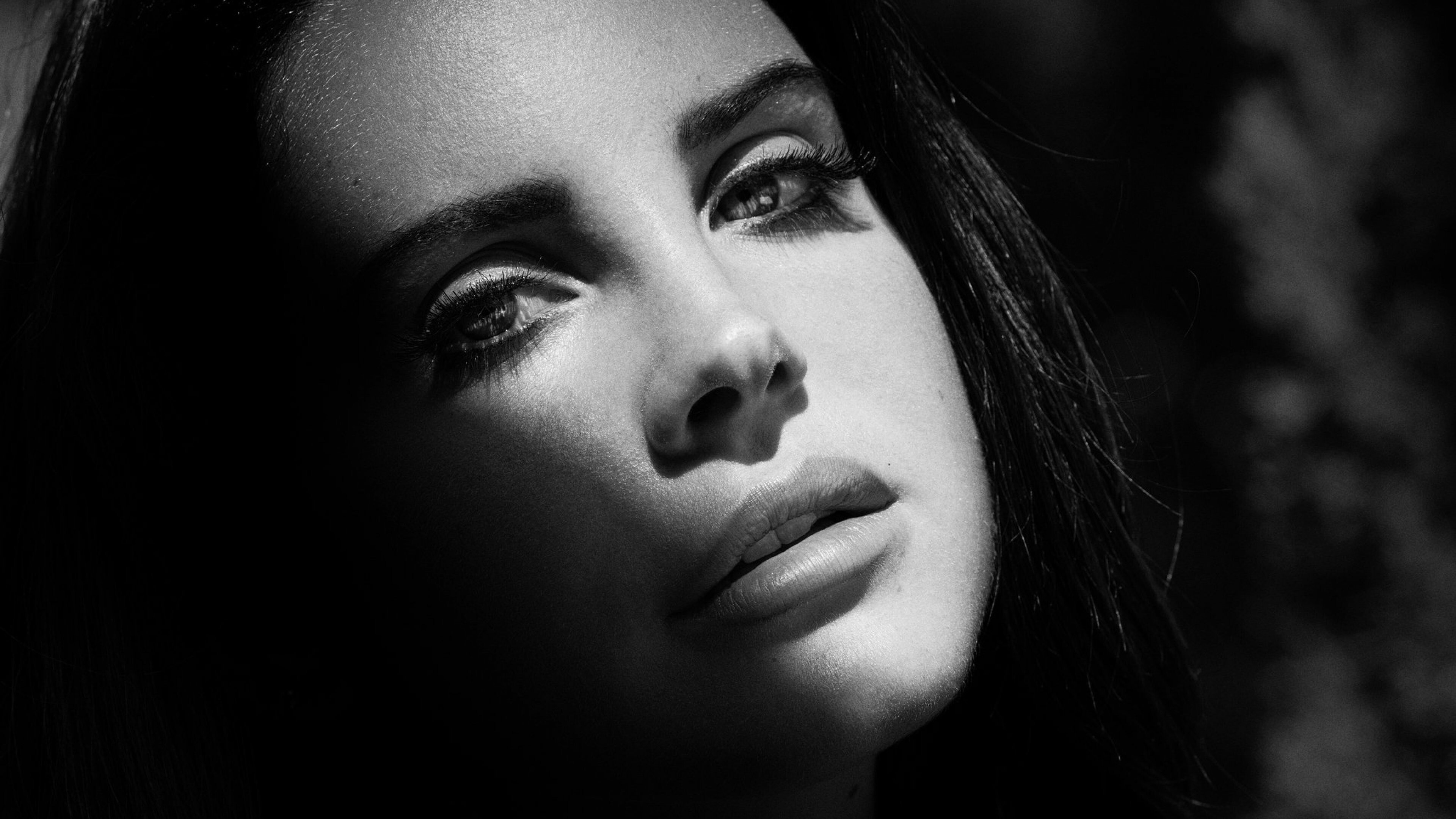 Lana Del Rey's monochrome music wallpapers, Moody aesthetic, Artistic composition, Mysterious allure, 3840x2160 4K Desktop