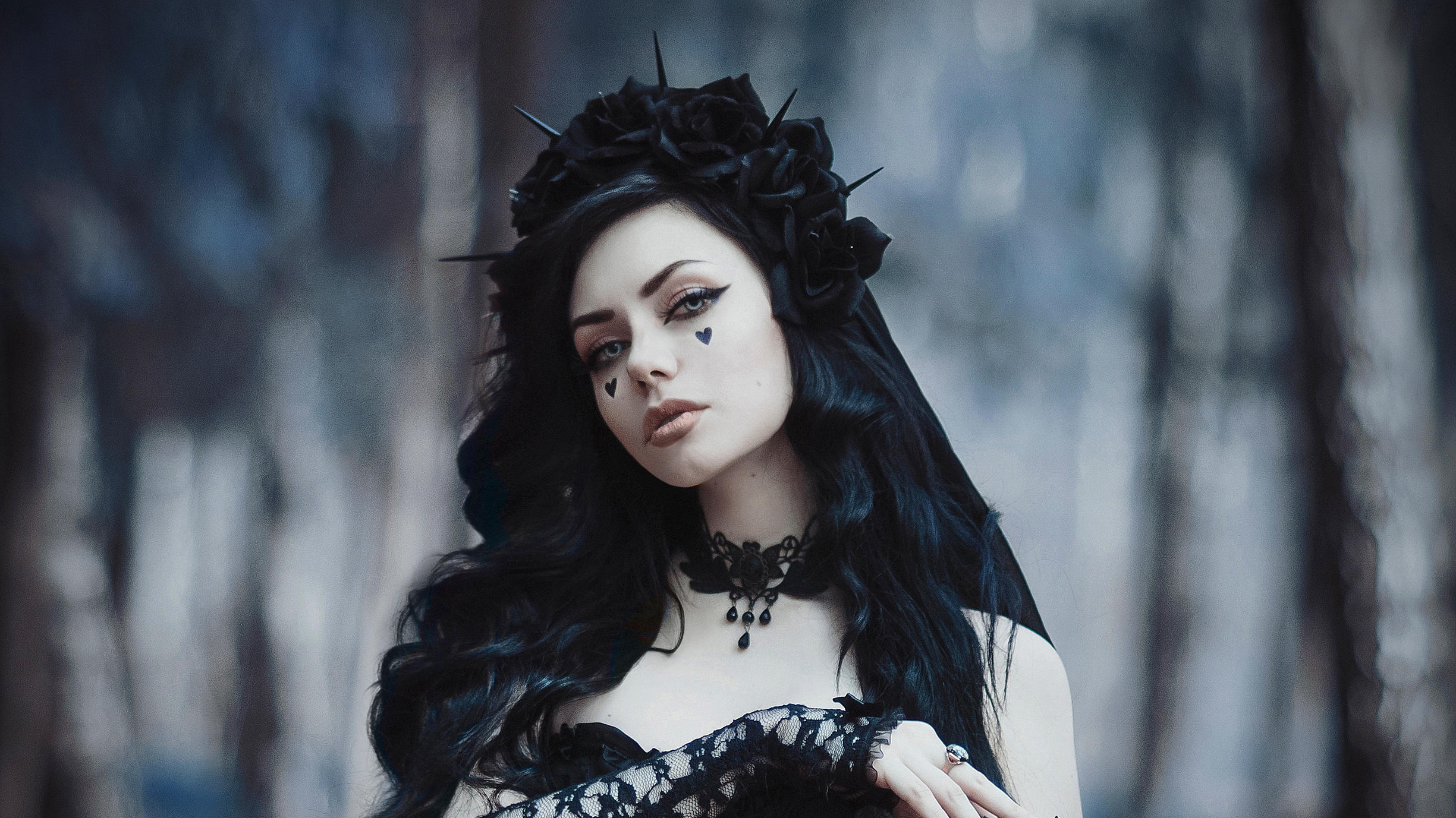 Gothic bride, Black dress, HD beauty, Unique wallpapers, 2450x1380 HD Desktop