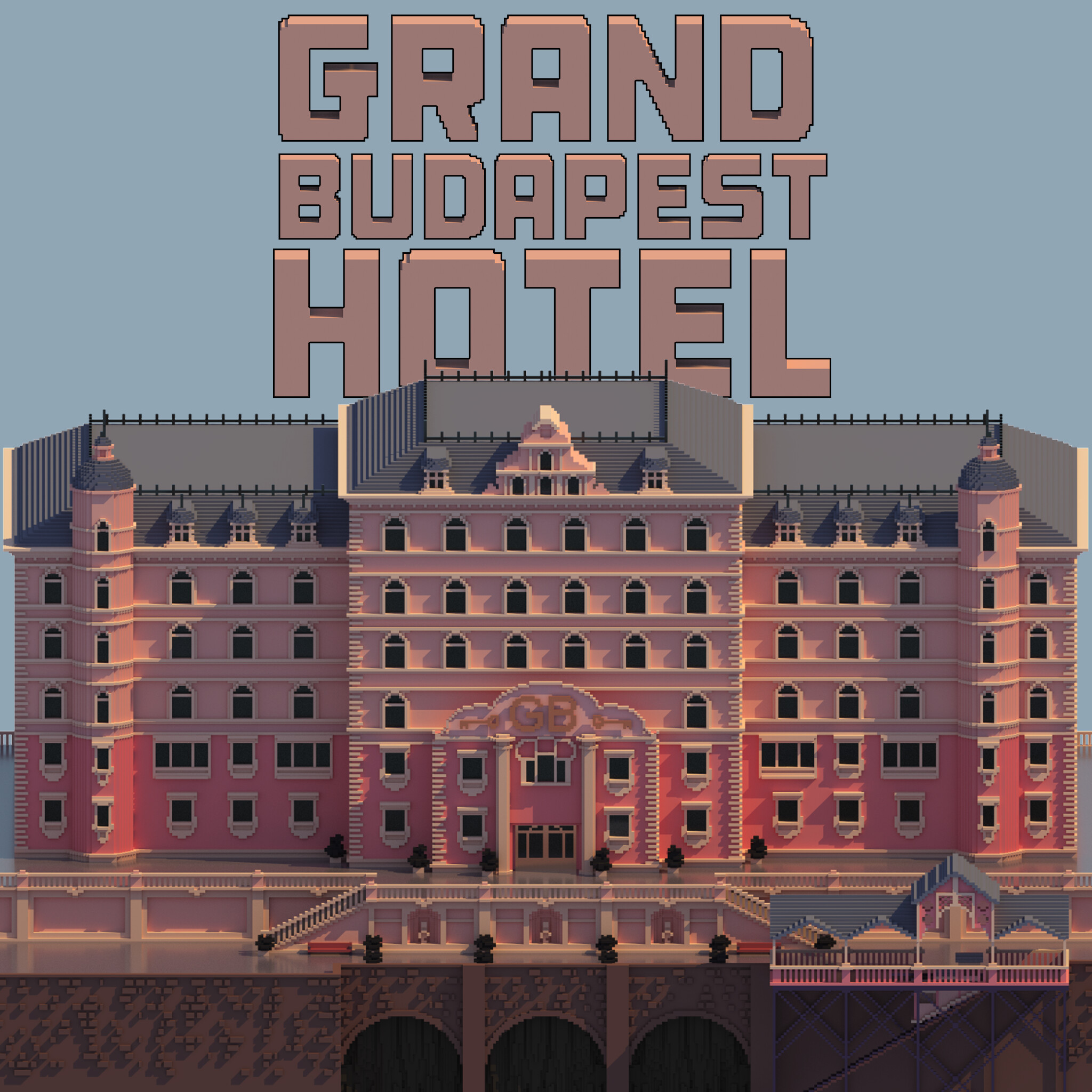 Grand Budapest Hotel voxel art, Album on Imgur, Pixelated charm, Artistic interpretation, 2050x2050 HD Phone