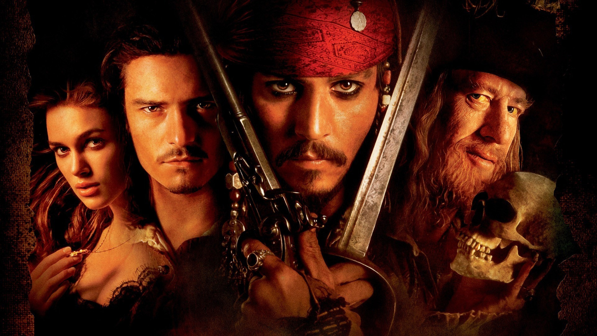 Geoffrey Rush, Elizabeth Swann, Hector Barbossa, Orlando Bloom, 1920x1080 Full HD Desktop