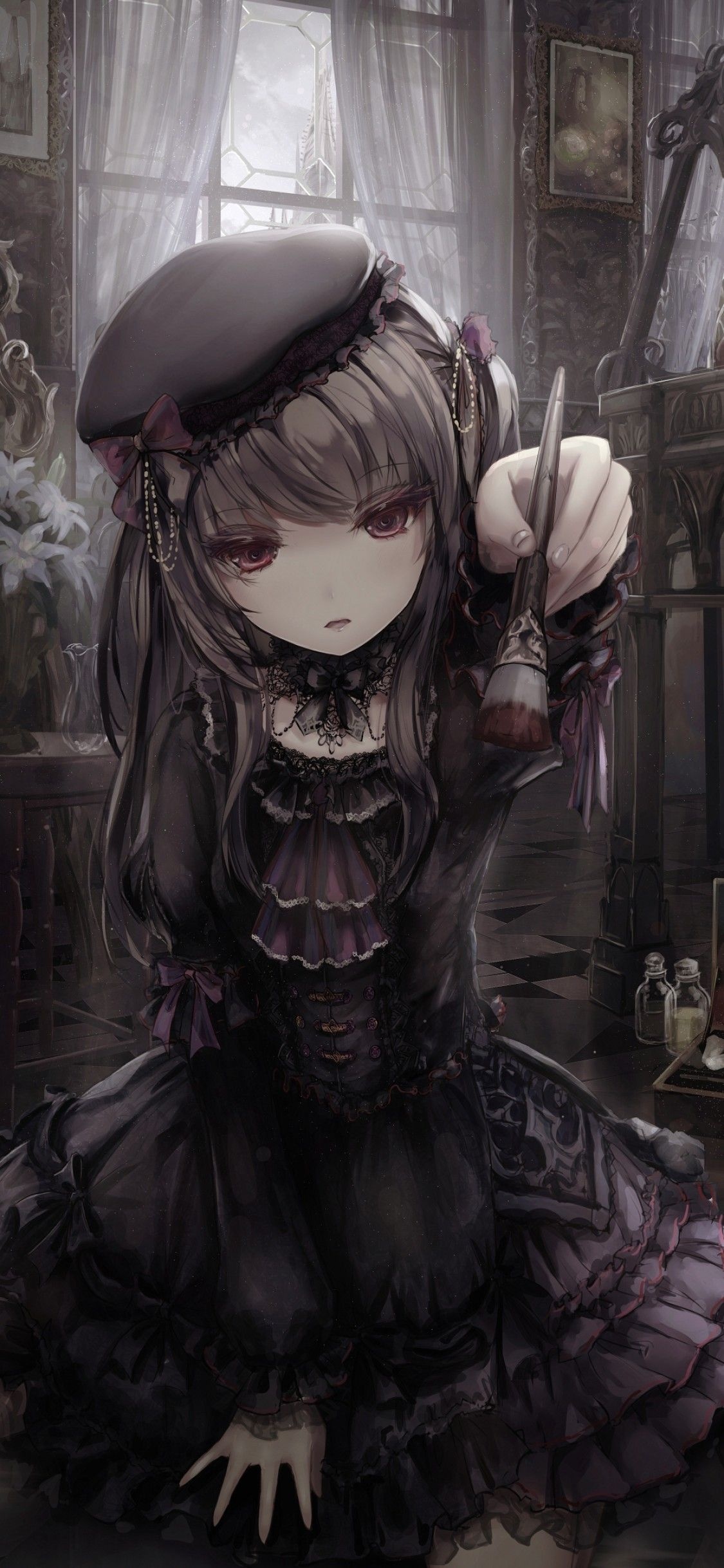 Gothic fashion, Anime characters, Mysterious aura, Dark and edgy, 1130x2440 HD Phone