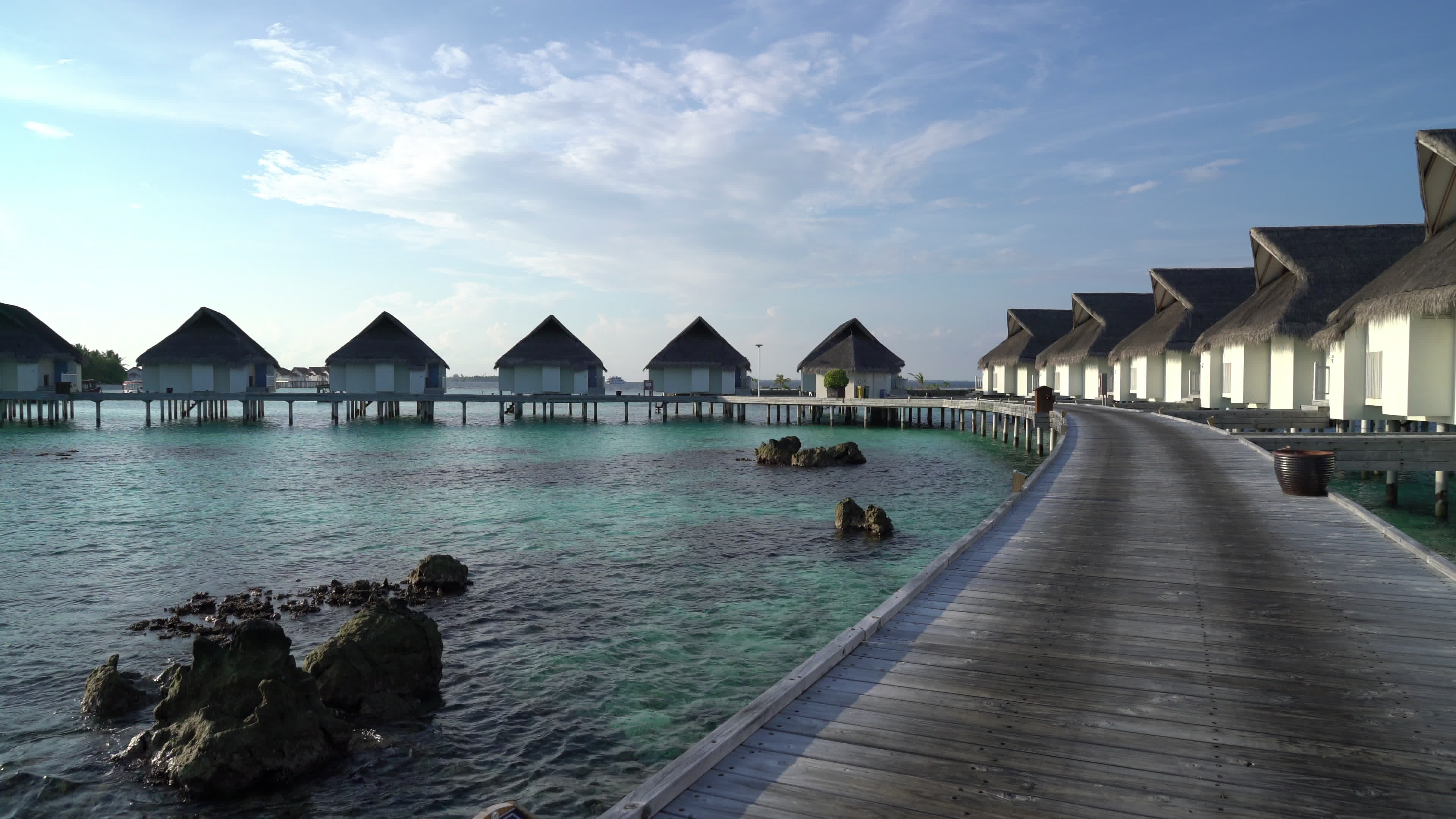 Tropical beach, Bungalow in maldives, Seafront getaway, 3483019 stock video, 3840x2160 4K Desktop