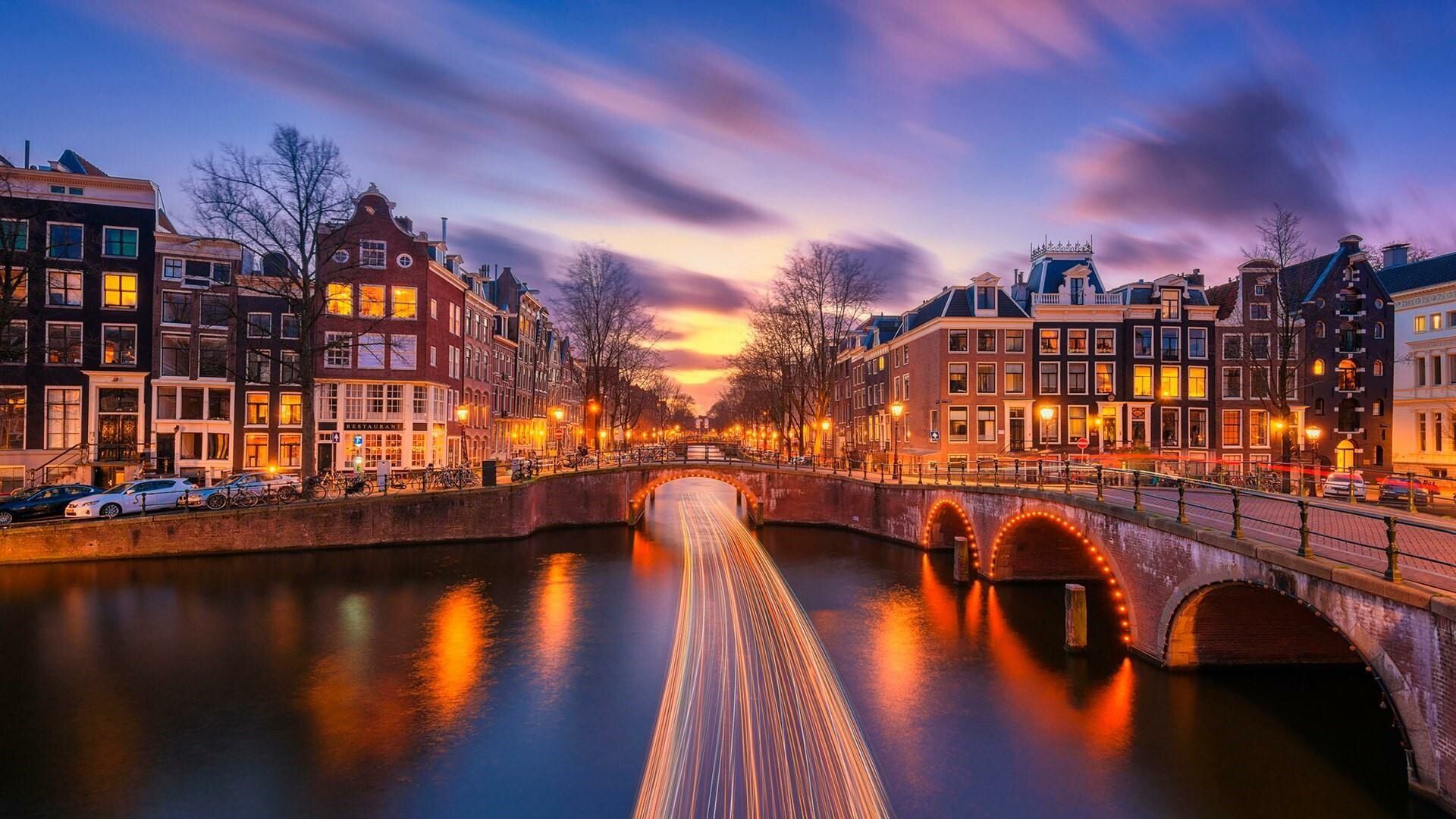 Amsterdam, Night wallpaper, Posted by Samantha Tremblay, 1920x1080 Full HD Desktop