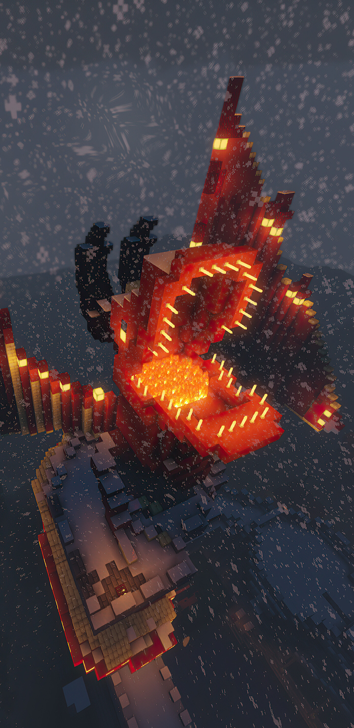 Minecraft Dragon, Mythical creature, Fiery breath, Epic battles, 1440x2960 HD Phone