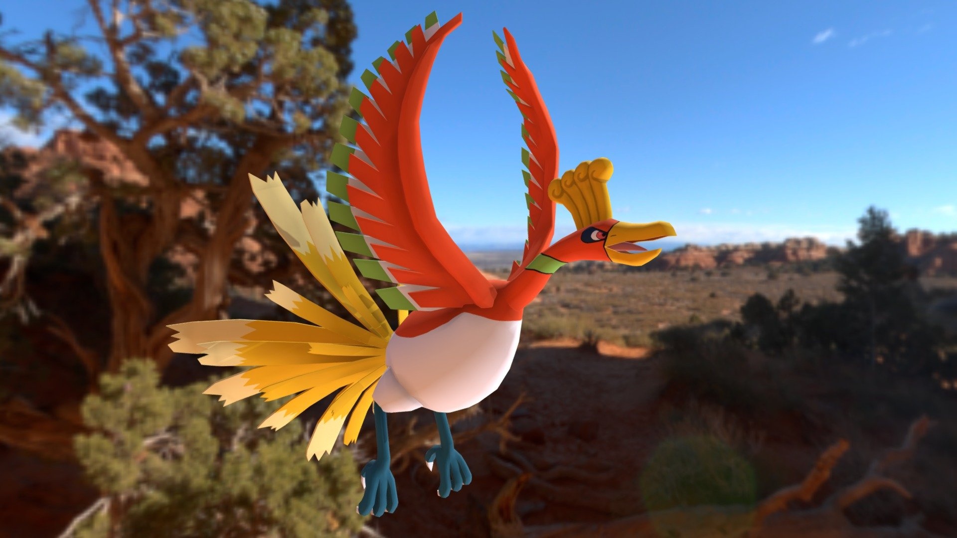 Ho-Oh, Flying animation, 3D model download, Legendary Pokmon, 1920x1080 Full HD Desktop