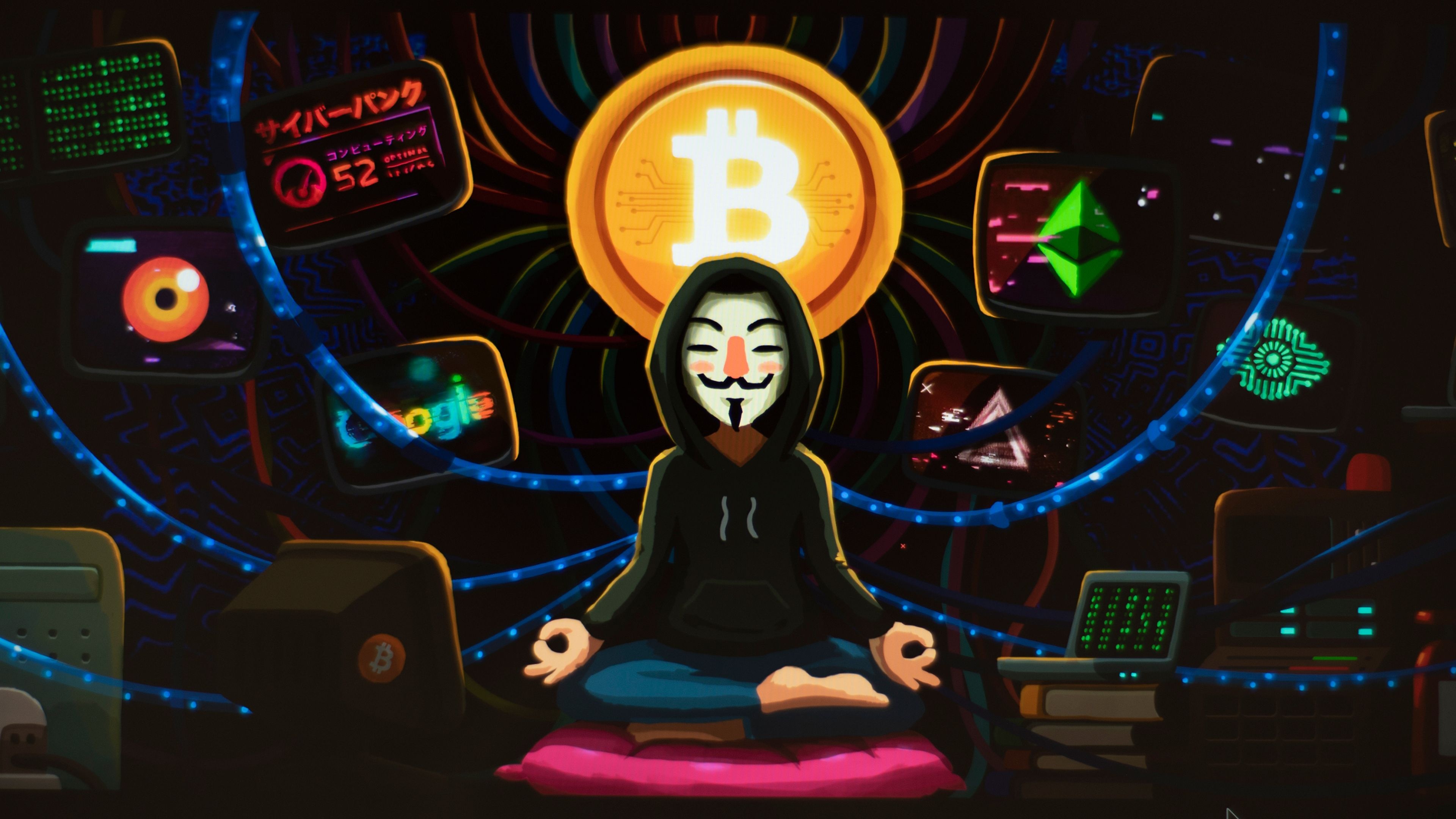 Satoshi Nakamoto, Bitcoin monk, Digital art, Cryptocurrency wallpapers, 3840x2160 4K Desktop