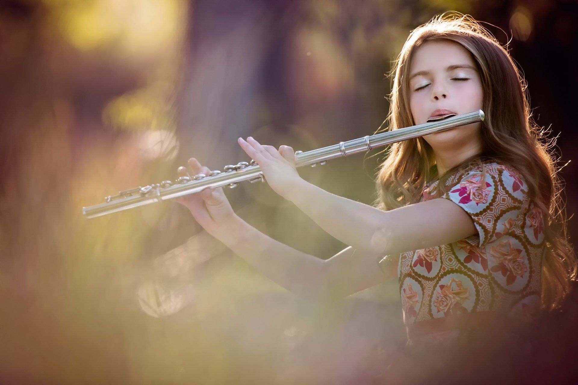 Flute, Girl playing, Music instrument, Wallpaper, 1920x1280 HD Desktop