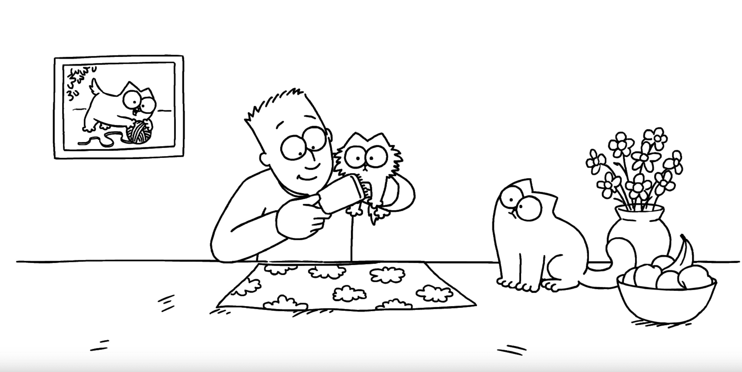 Simon's cat, Grooming lesson, Cat habits, Playful instincts, 2380x1200 HD Desktop