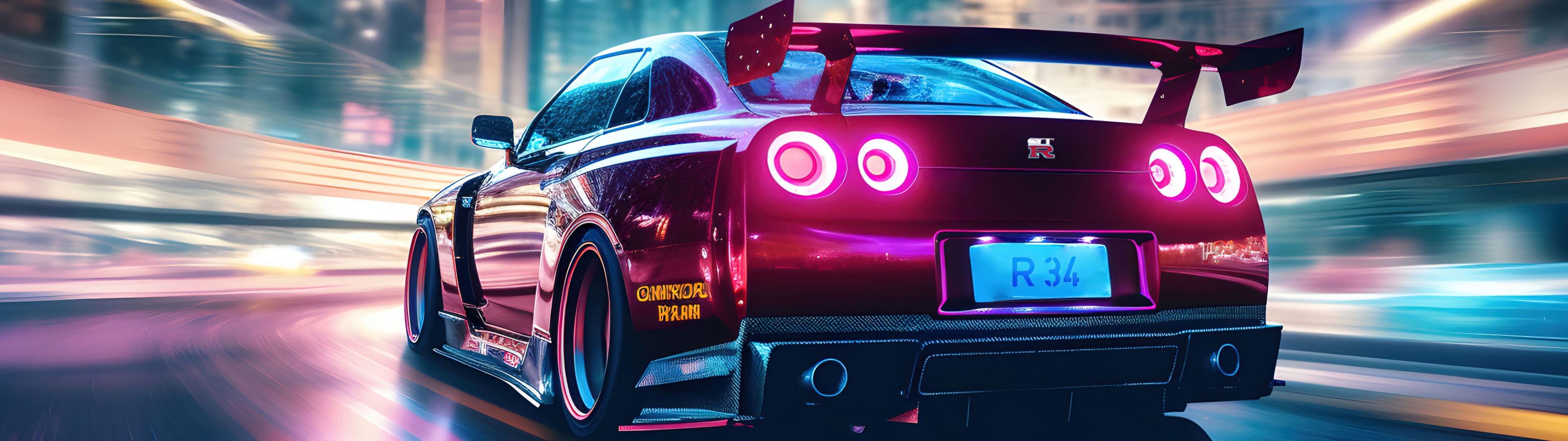 Nissan Skyline GT-R R34, Cool Cars Wallpaper, 3840x1080 Dual Screen Desktop