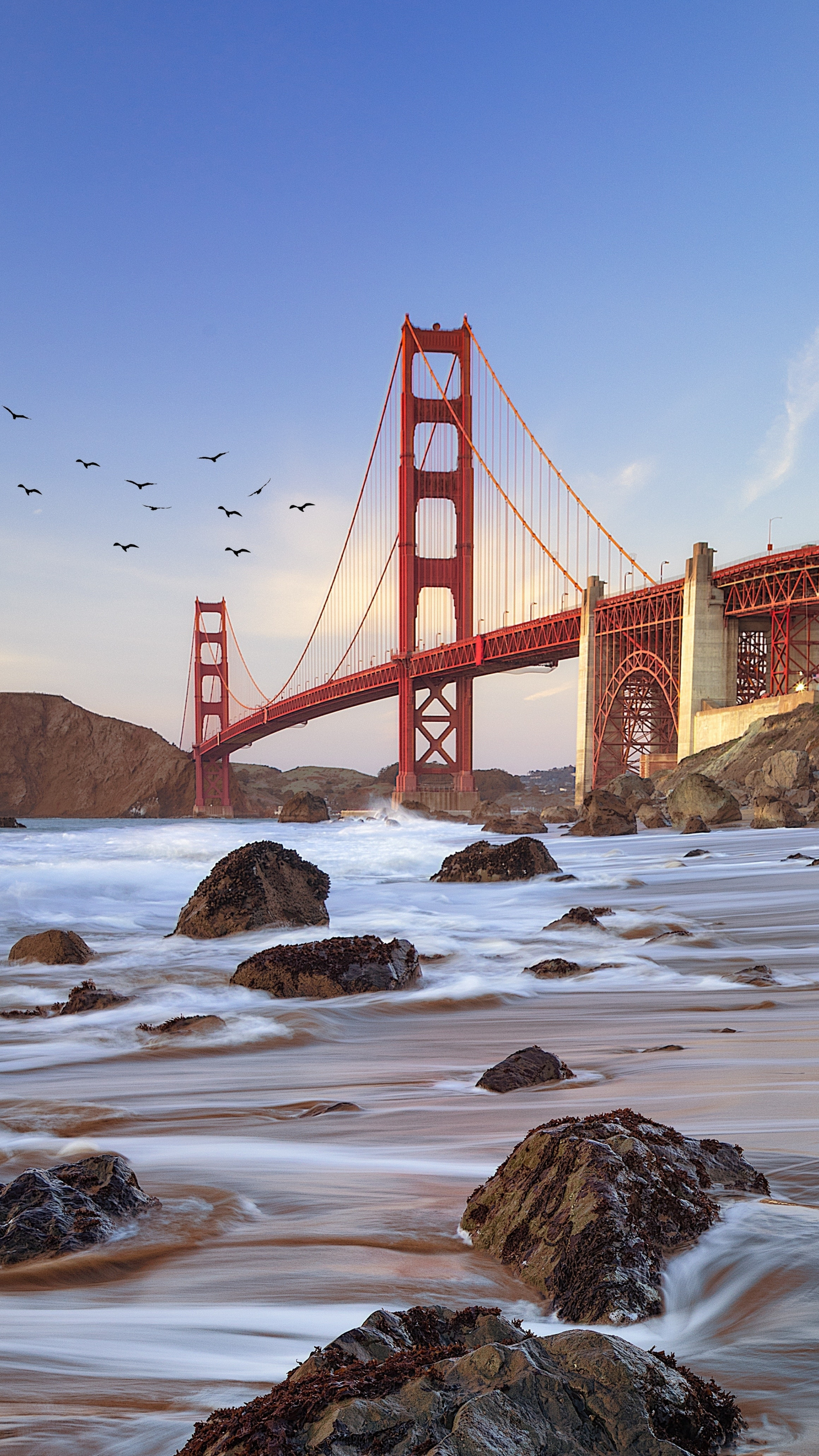 Bridge coast Golden Gate Bridge, Serene backdrop, 2160x3840 4K Phone