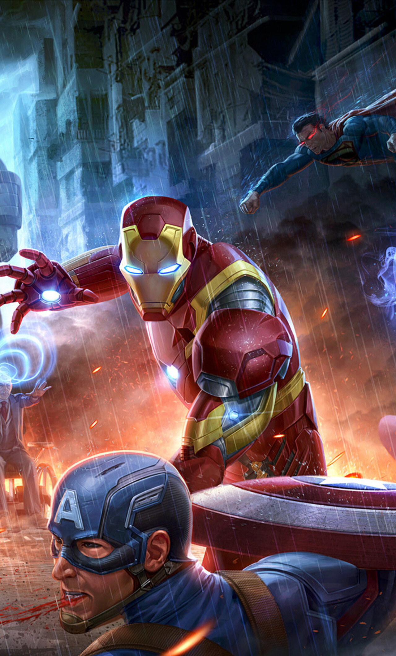 Iron Man and Captain America, DC vs. Marvel Wallpaper, 1280x2120 HD Phone