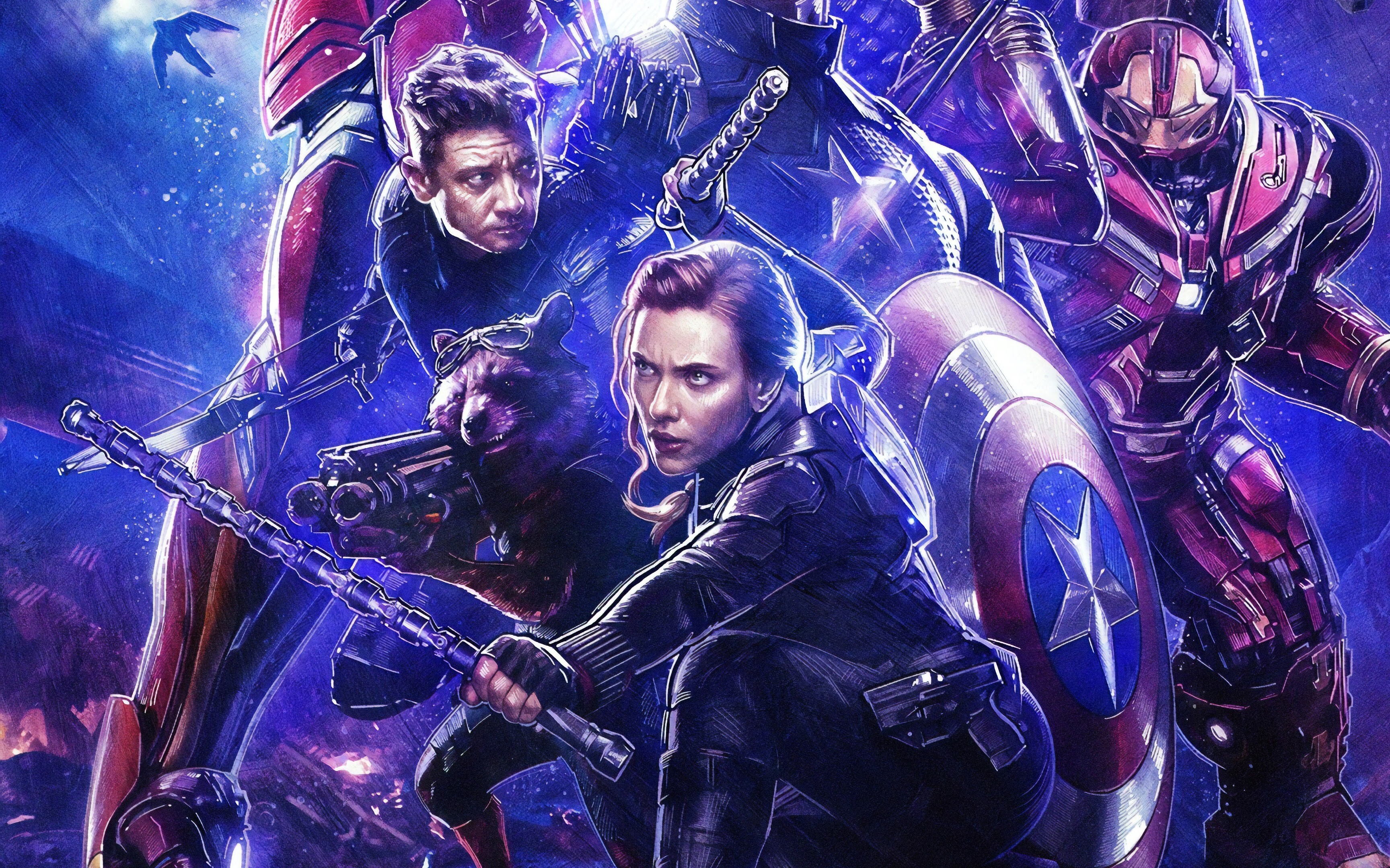 Avengers Endgame, Black Widow, Rocket Raccoon, 4K wallpaper, 3460x2160 HD Desktop