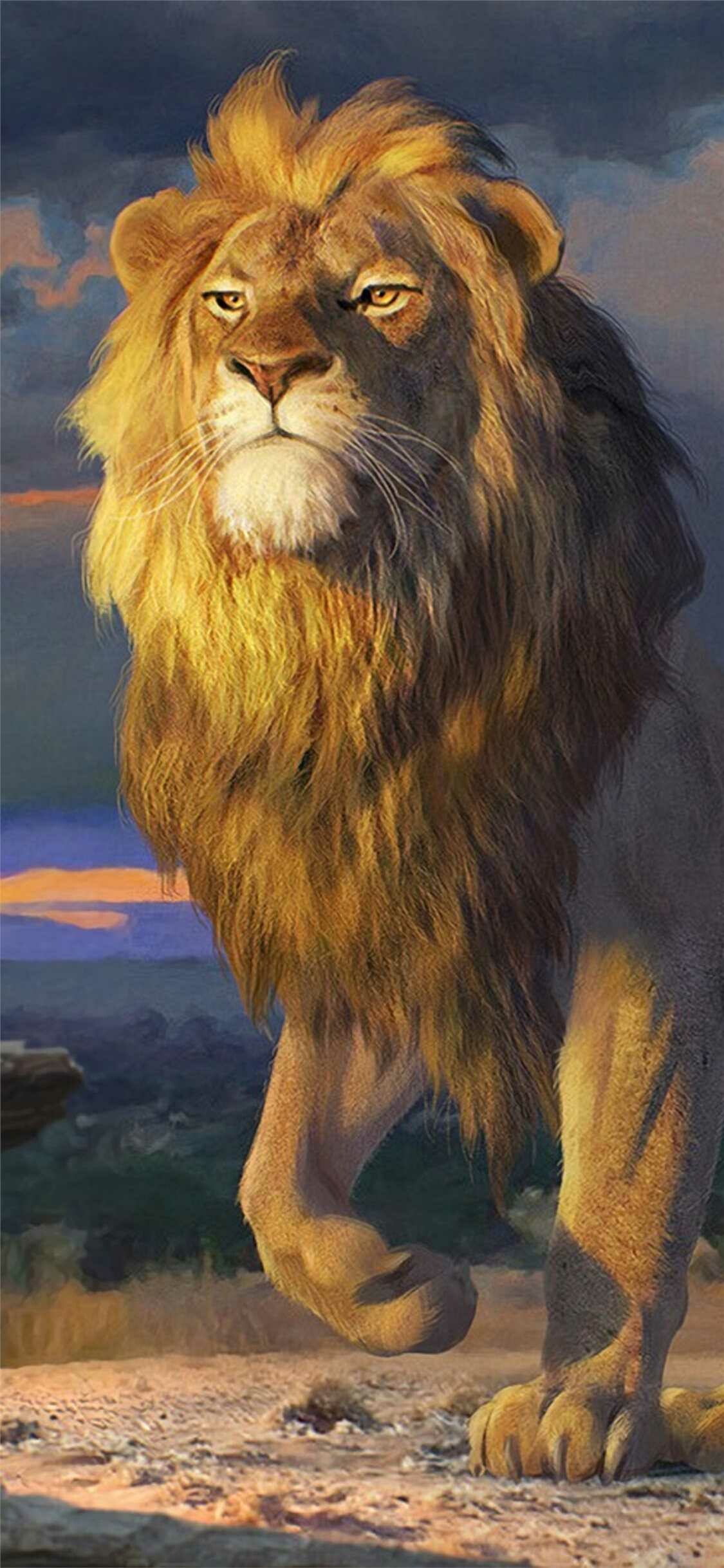 Lion wallpaper, Intense stare, Golden mane, Tranquil background, 1130x2440 HD Phone