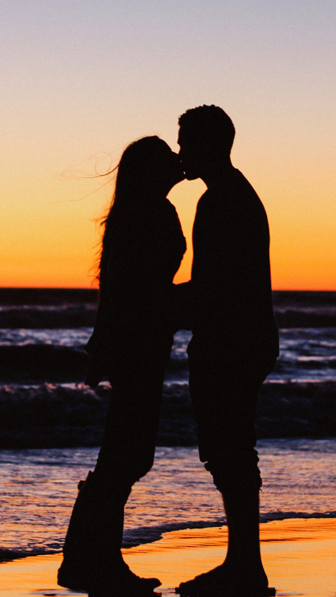 Sunset beach kiss, Lovers by the sea, Eternal love, Serene moment, 1080x1920 Full HD Phone