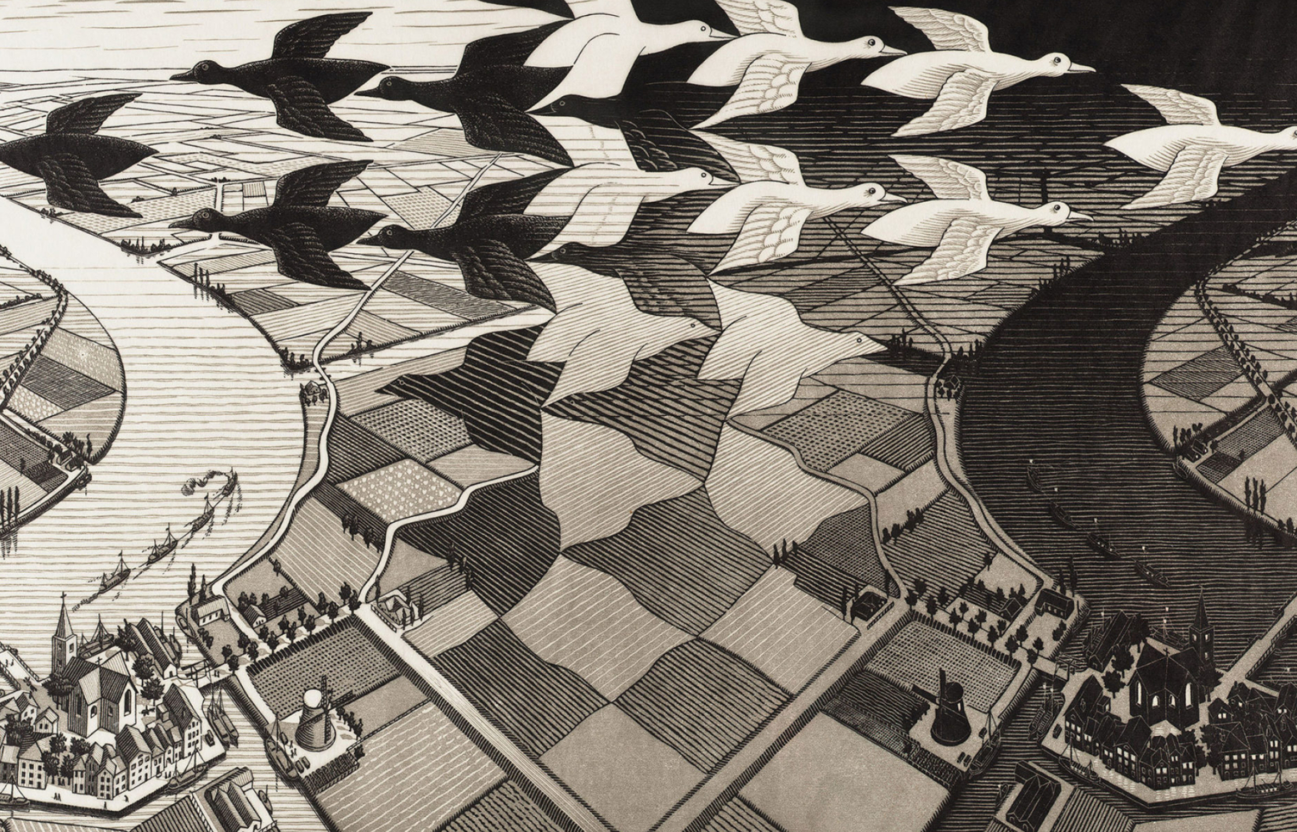 Day and Night, M.C. Escher Wallpaper, 2560x1650 HD Desktop