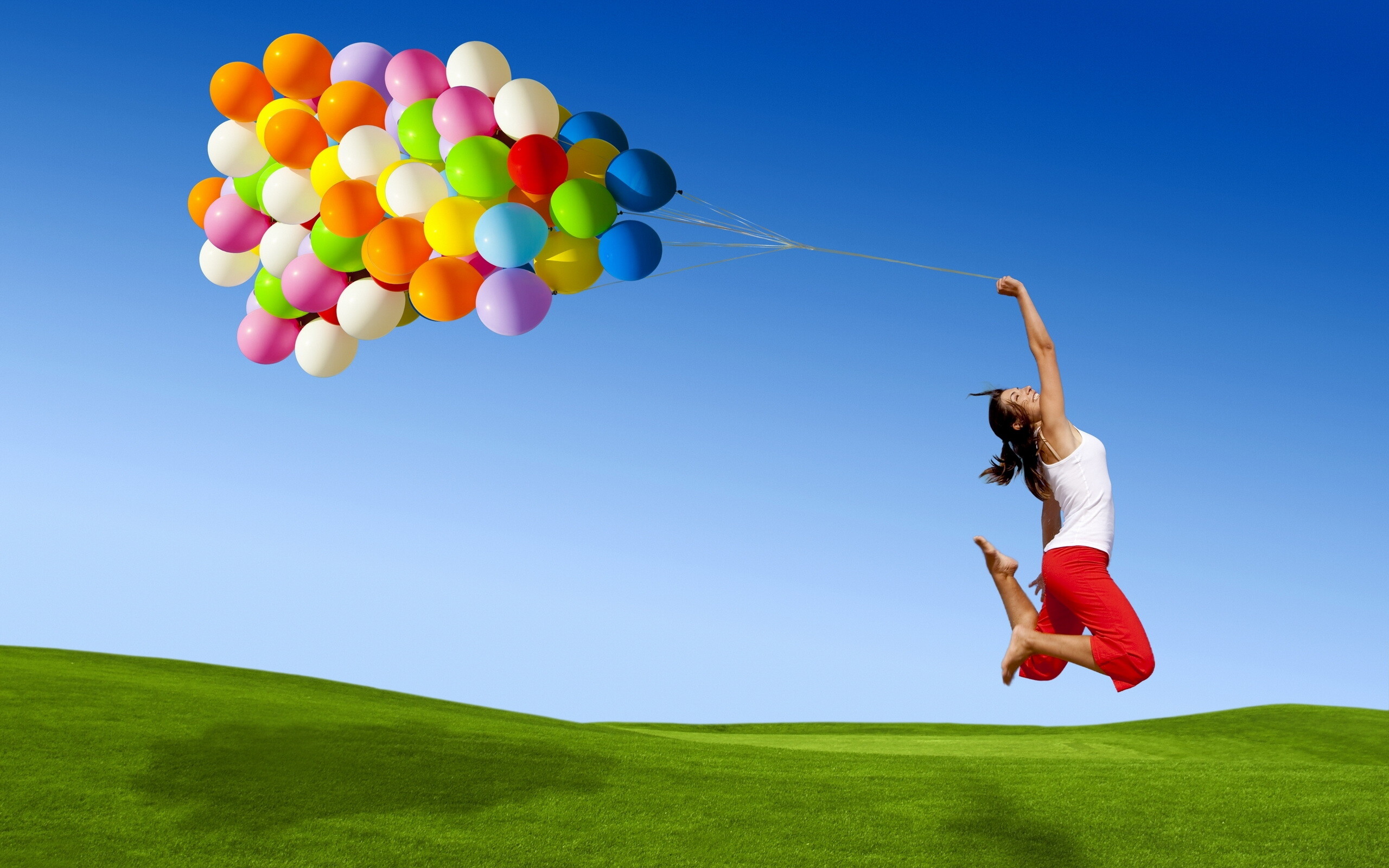 Girl with balloons, Desktop delight, Happy moments, Lively atmosphere, 2560x1600 HD Desktop