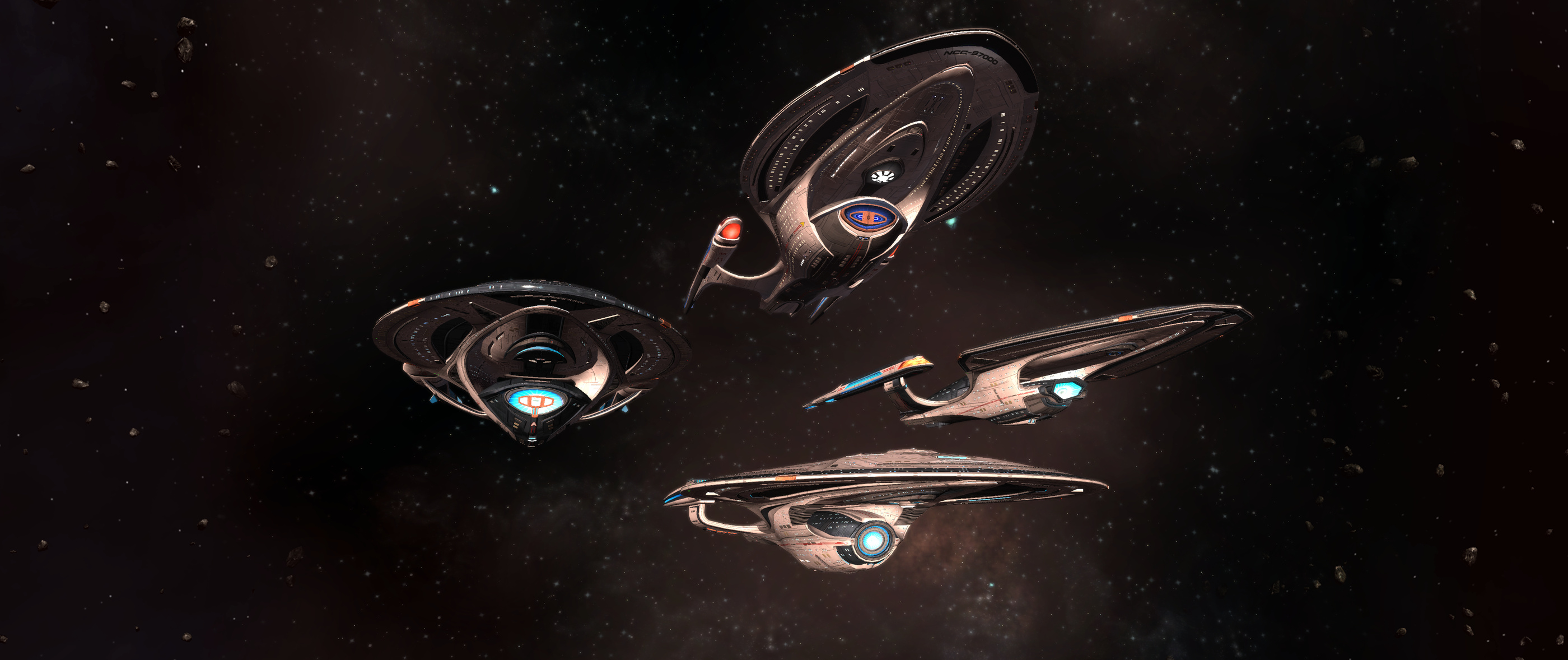 STO new variants, Odyssey class Enterprise, Futuristic spacecraft, Stunning visuals, 2800x1180 Dual Screen Desktop