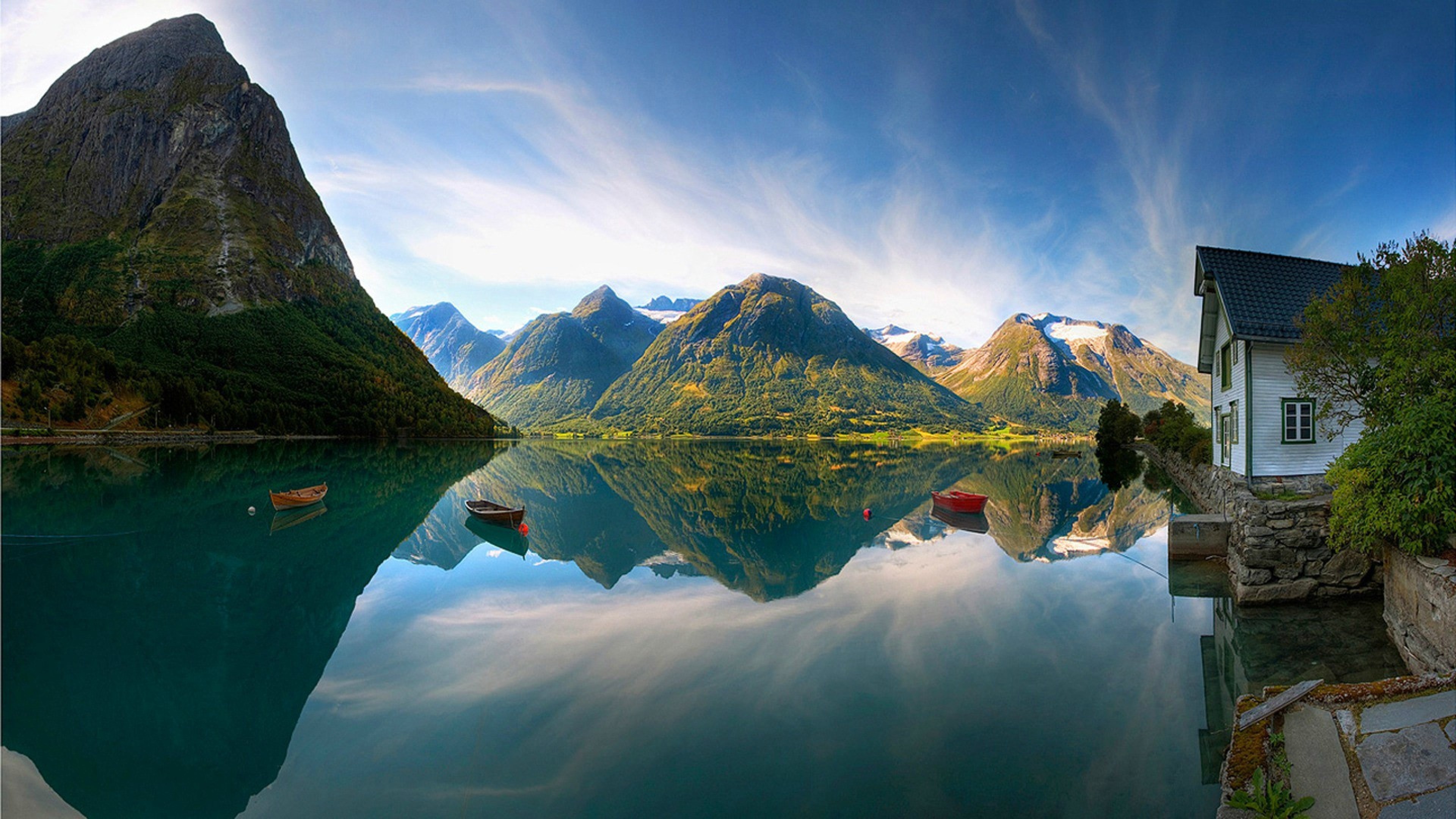 Mountain lake cottage, Serene nature retreat, 4K Ultra HD wallpaper, Tranquil escape, 3840x2160 4K Desktop