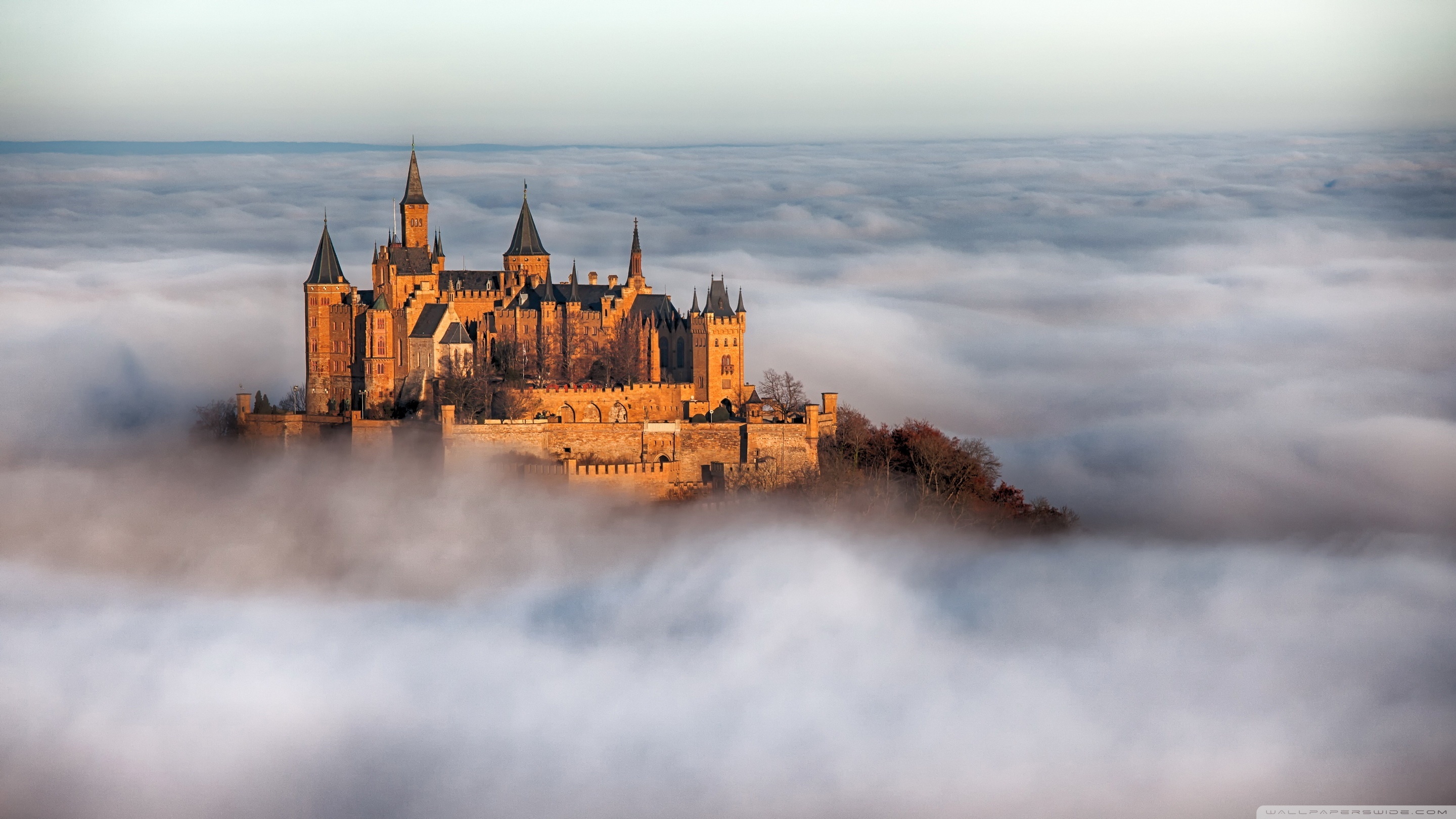 Hohenzollern Castle, Foggy atmosphere, Germany's beauty, Desktop background, 2880x1620 HD Desktop