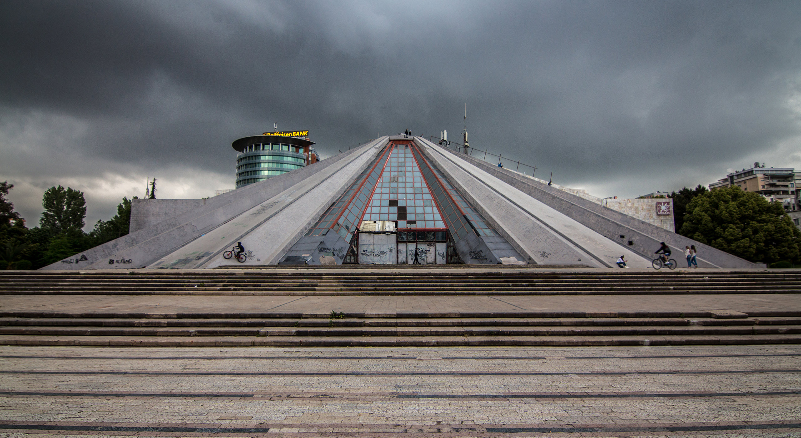 Tirana, Albania, Pyramid bunkers, Purple concrete, 2560x1400 HD Desktop