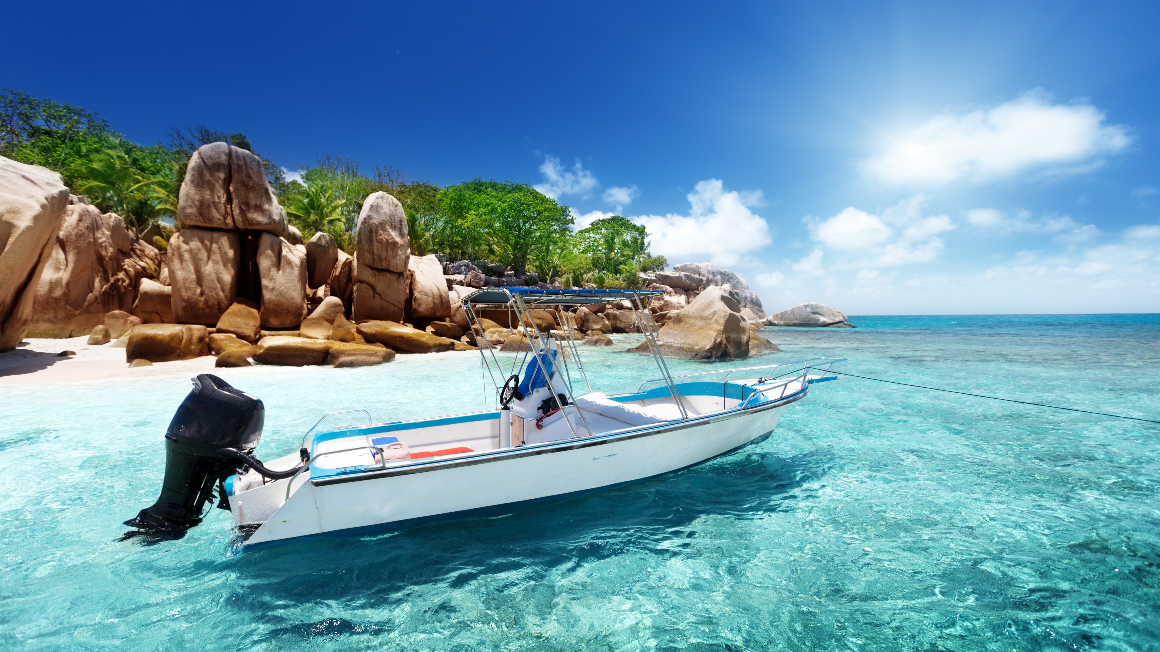 Seychelles, Motorboat Wallpaper, 3840x2160 4K Desktop