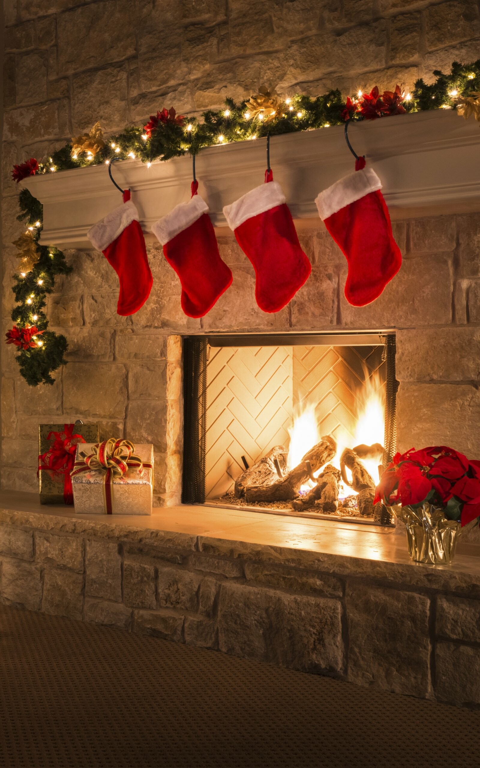 Christmas Fireplace, Holiday joy, Festive spirit, Cheerful celebration, 1600x2560 HD Phone