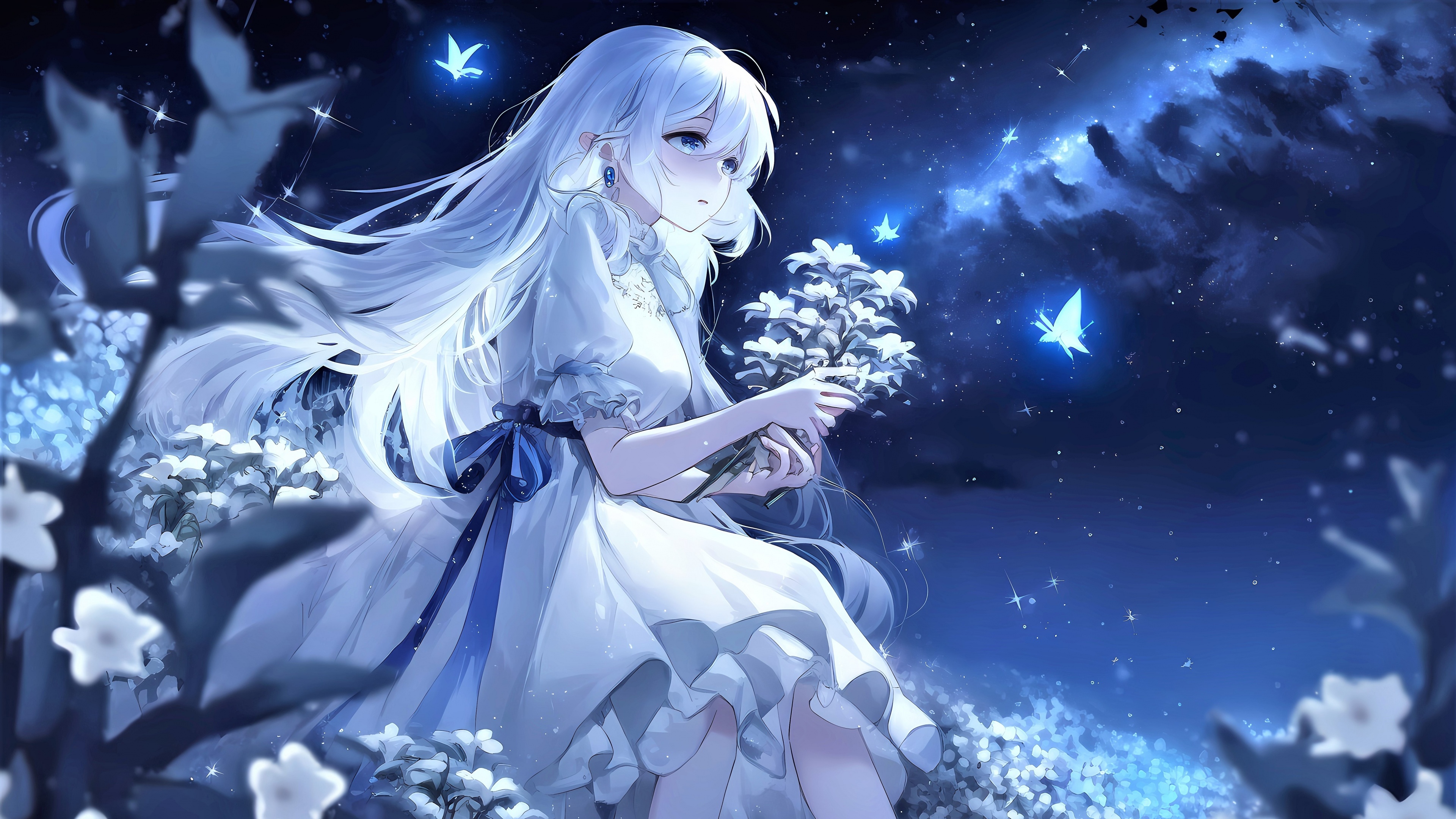 Milky Way, Anime Girl, Dream, 4K, Stars, 3840x2160 4K Desktop