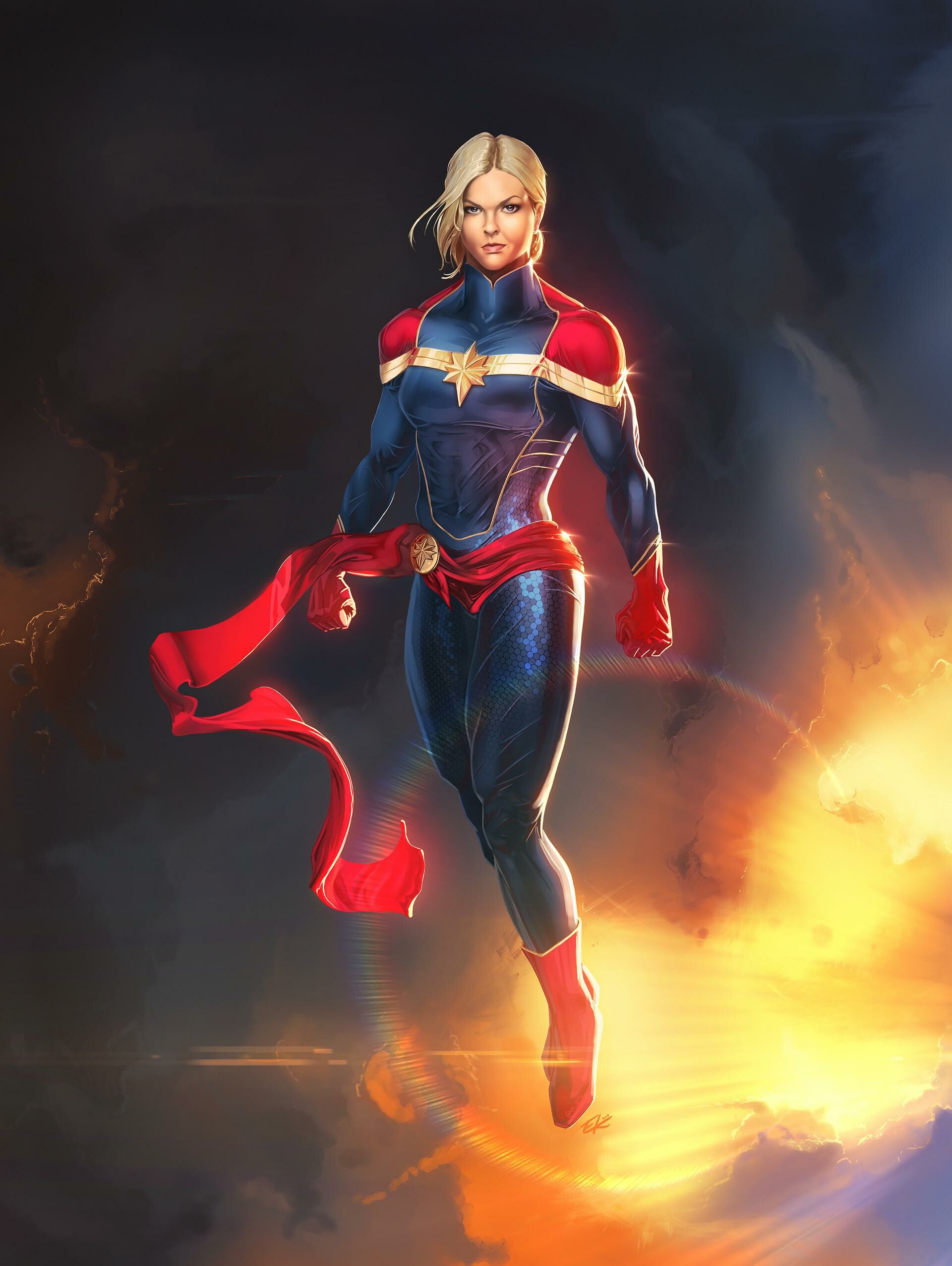 Ms. Marvel, Comics superheroine, Beautiful Captain Marvel, 1920x2560 HD Phone