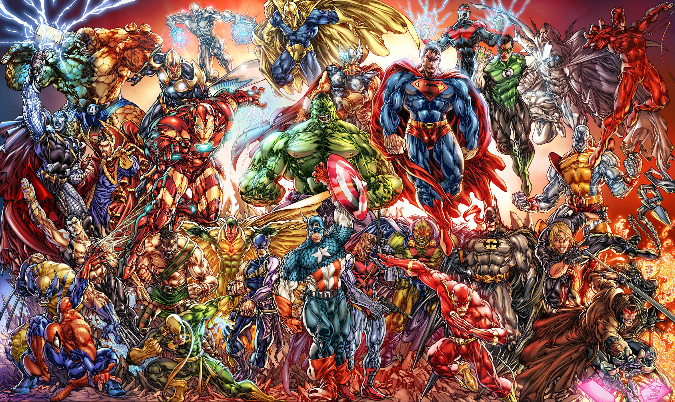 75 Marvel vs DC, Wallpaper compilation, Iconic superhero clash, Epic battles, 2370x1410 HD Desktop