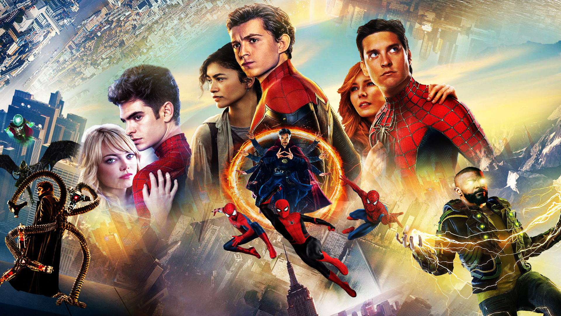 Tom Holland, Zendaya, Mary Jane Watson, Doctor Octopus, Spidey's world, 1920x1080 Full HD Desktop