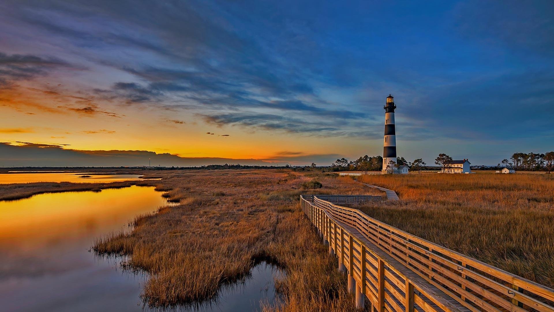 North Carolina lighthouses, Desktop wallpapers, Stunning coastal views, Iconic landmarks, 1920x1080 Full HD Desktop