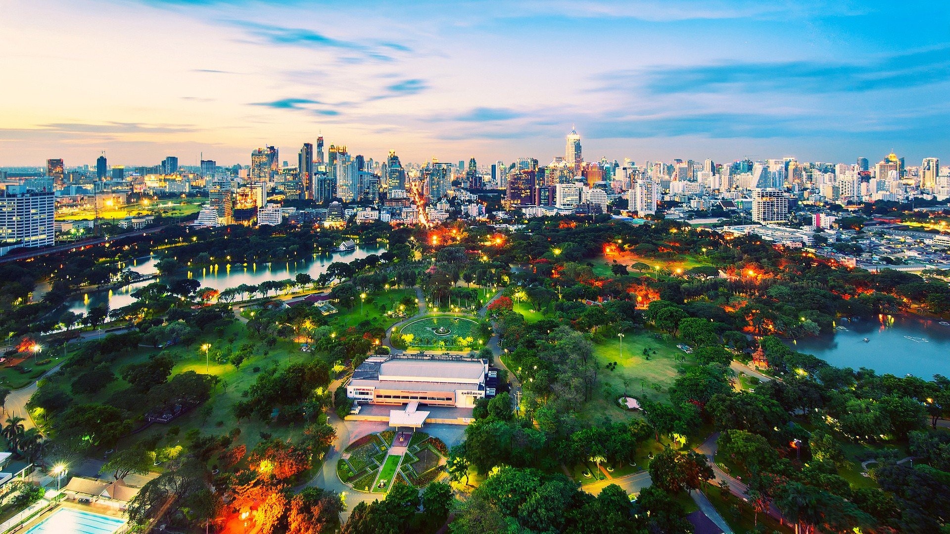 Skyscraper Views, Cityscapes in Thailand, Urban Lights, Bangkok Nights, 1920x1080 Full HD Desktop