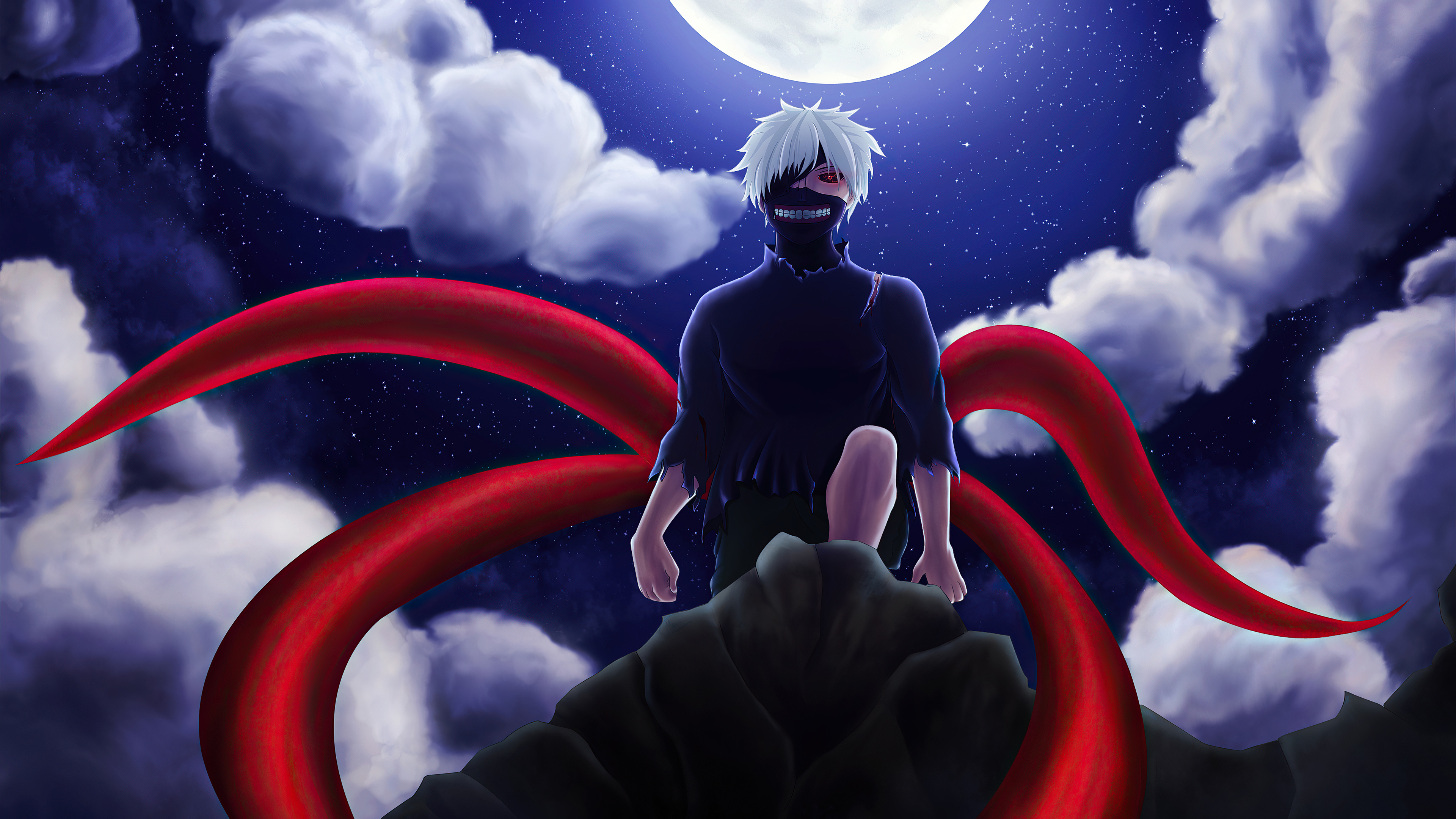 Tokyo Ghoul, Moonlit night, Anime art, Mysterious ambiance, 3840x2160 4K Desktop