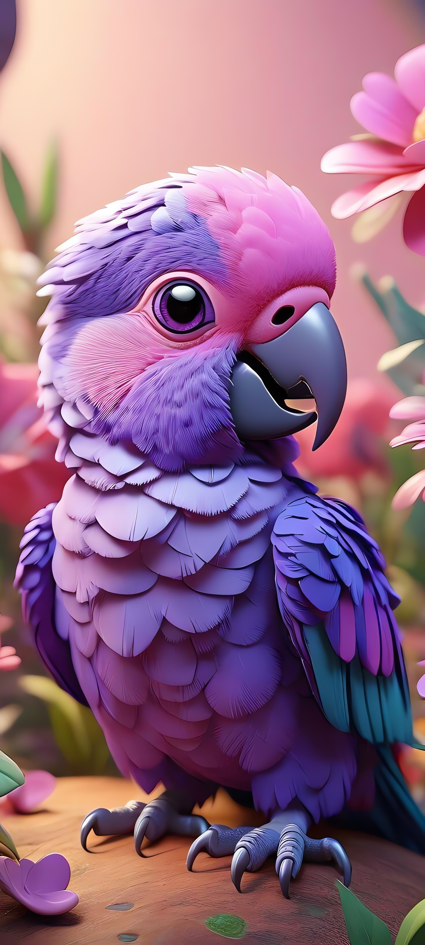 Parrot, Macaw AI Wallpaper, Purple And Pink, HD Background