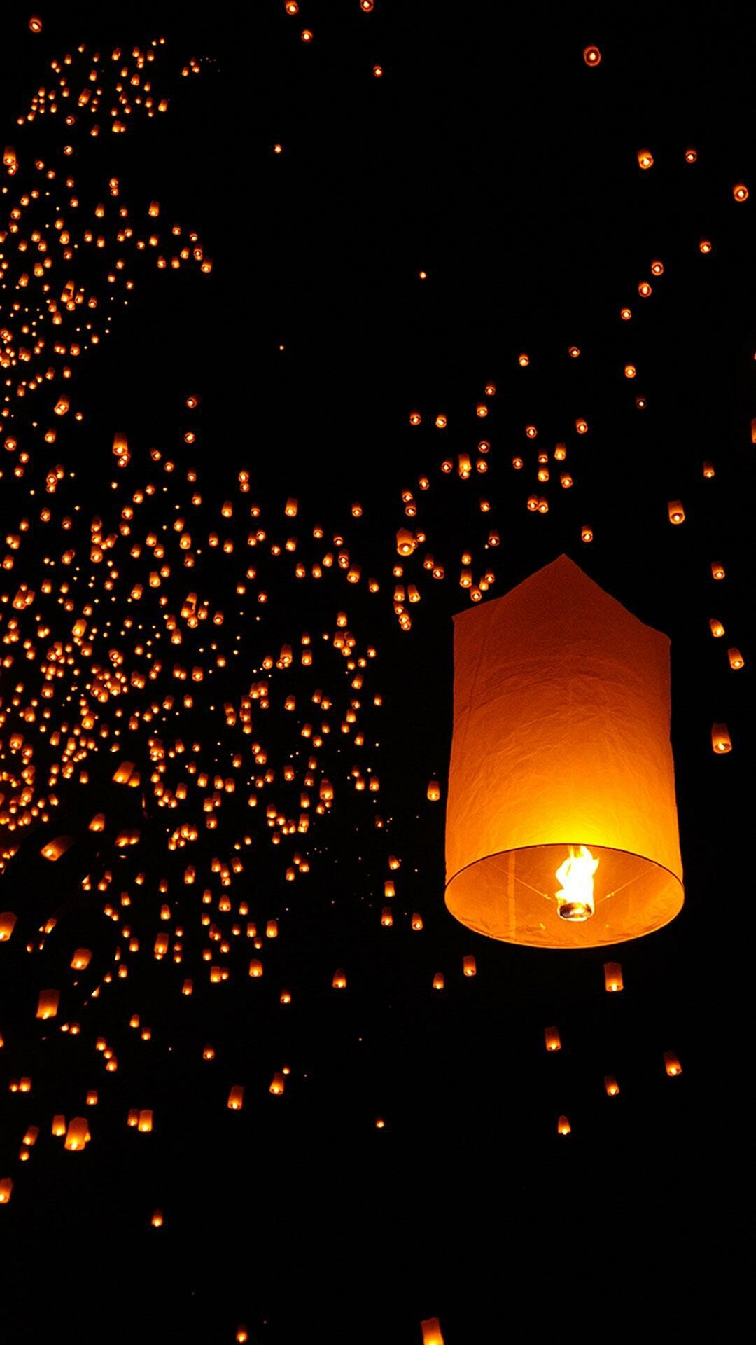 Sky lantern festival, Nighttime spectacle, Magical atmosphere, Celebratory event, 1080x1920 Full HD Phone