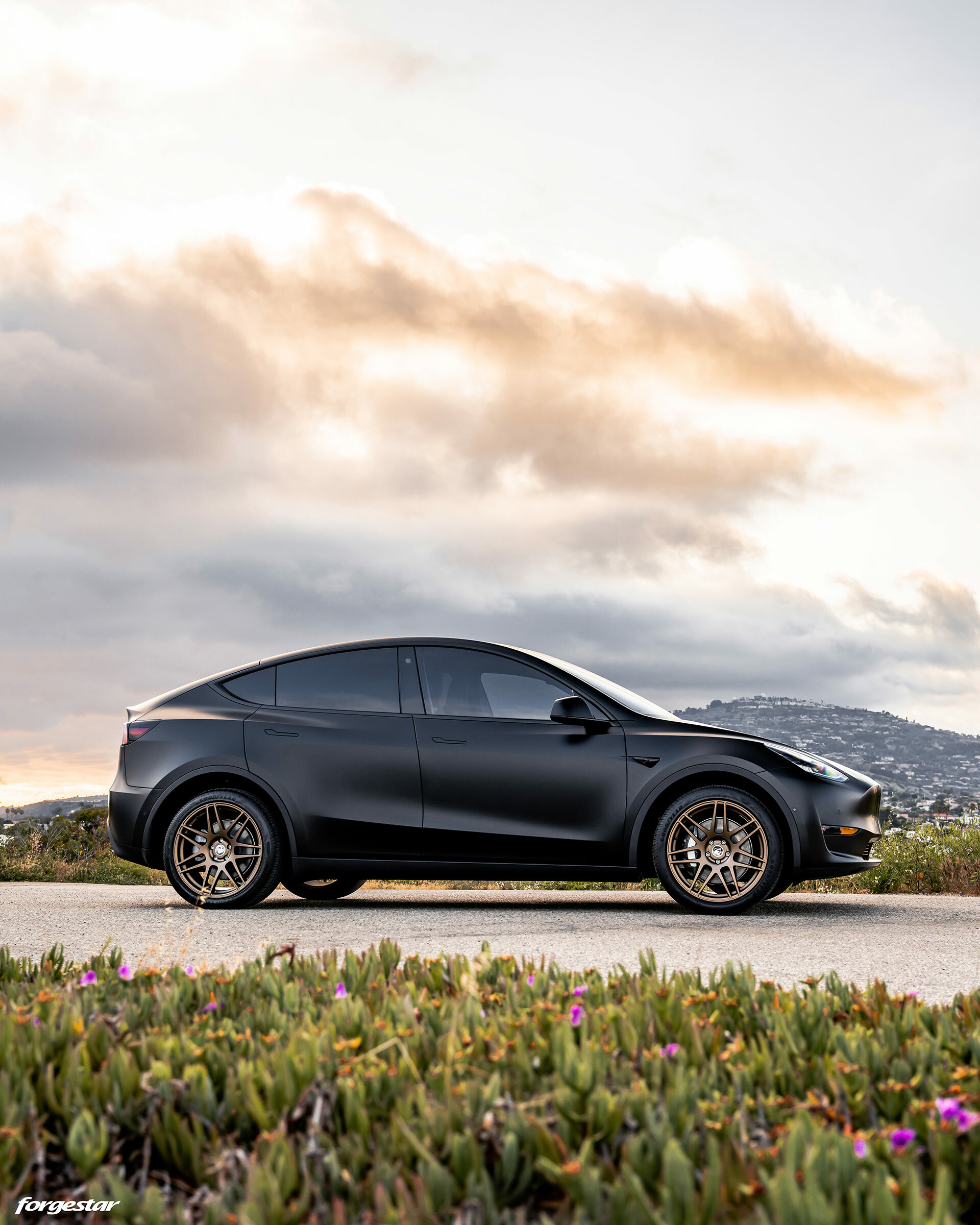 Tesla Model Y, Matte black with Forgestar F14 wheels, 1920x2400 HD Phone