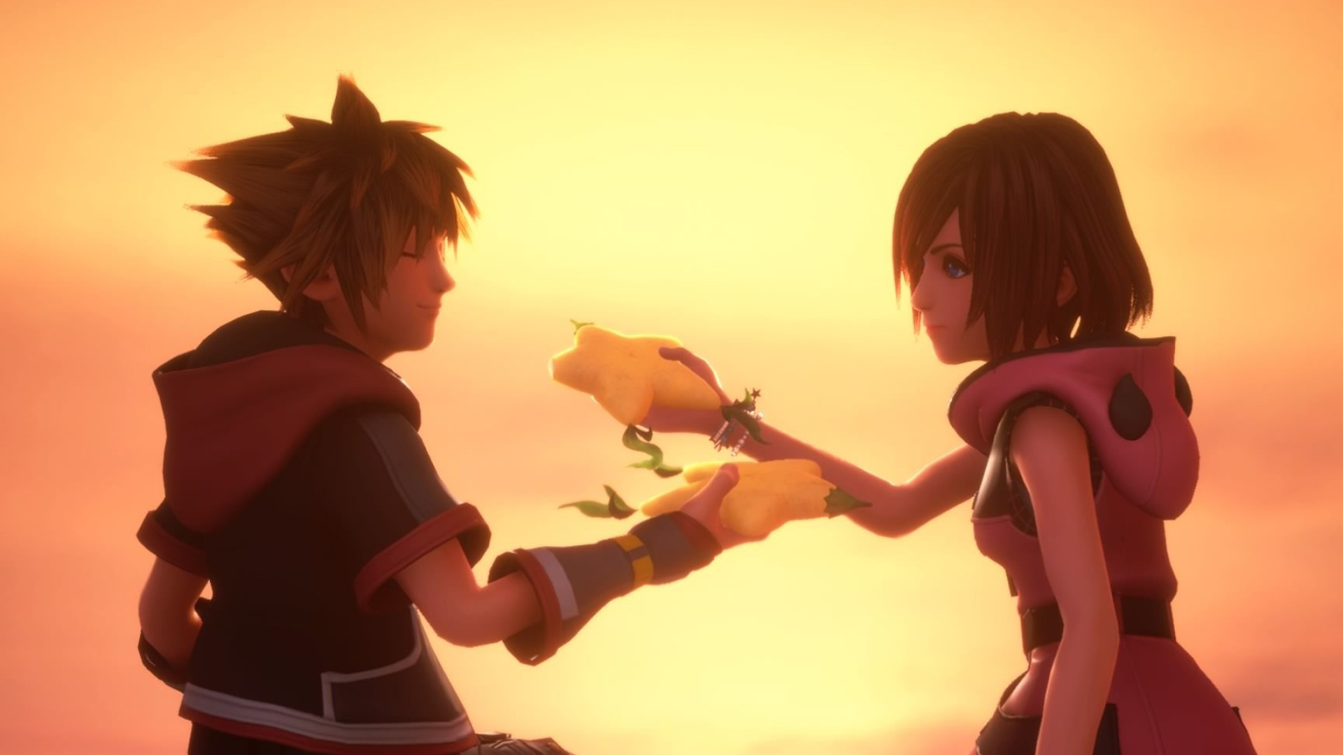 Sora and Kairi, Papou fruits, Heartwarming moment, Kingdom Hearts II, 1920x1080 Full HD Desktop