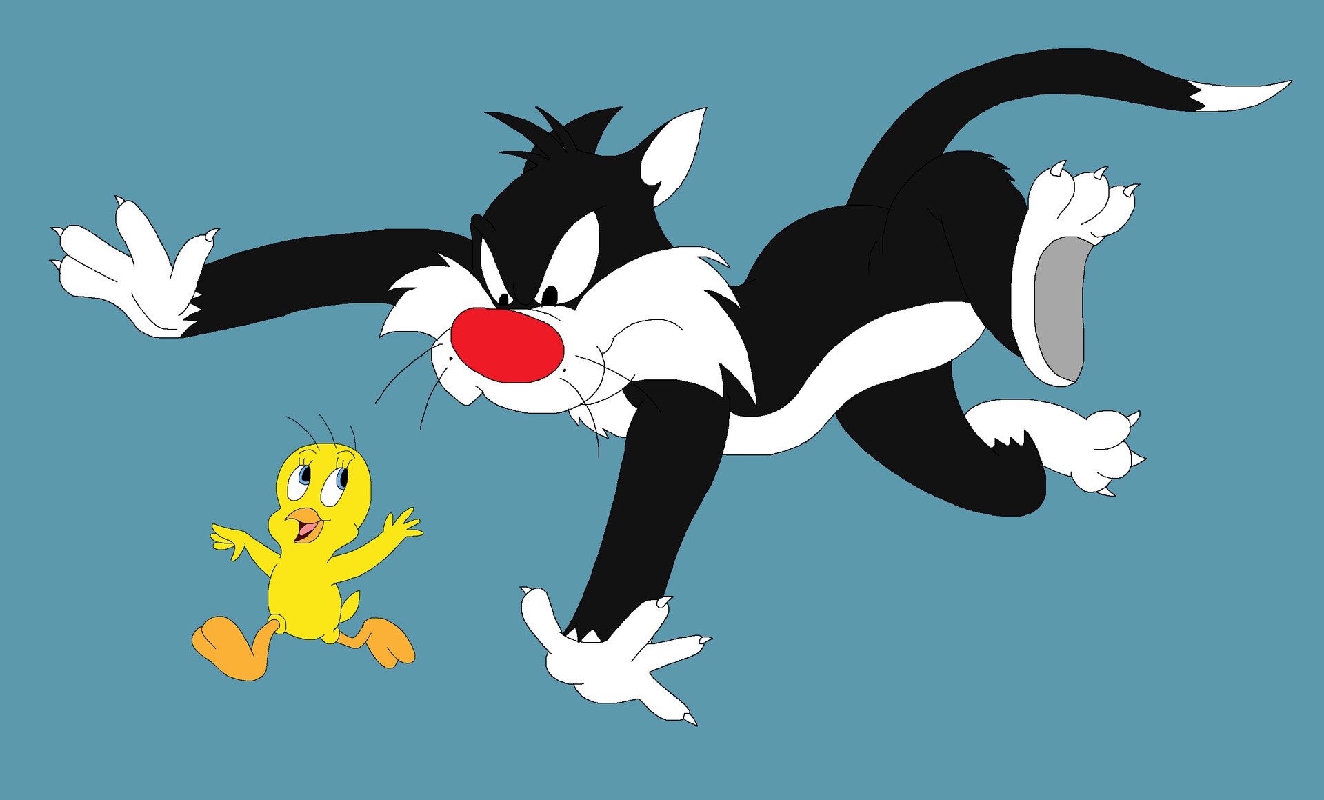 Sylvester the Cat, Hiro Hamada, Sylvester chasing Tweety, Animated duo, 1920x1160 HD Desktop