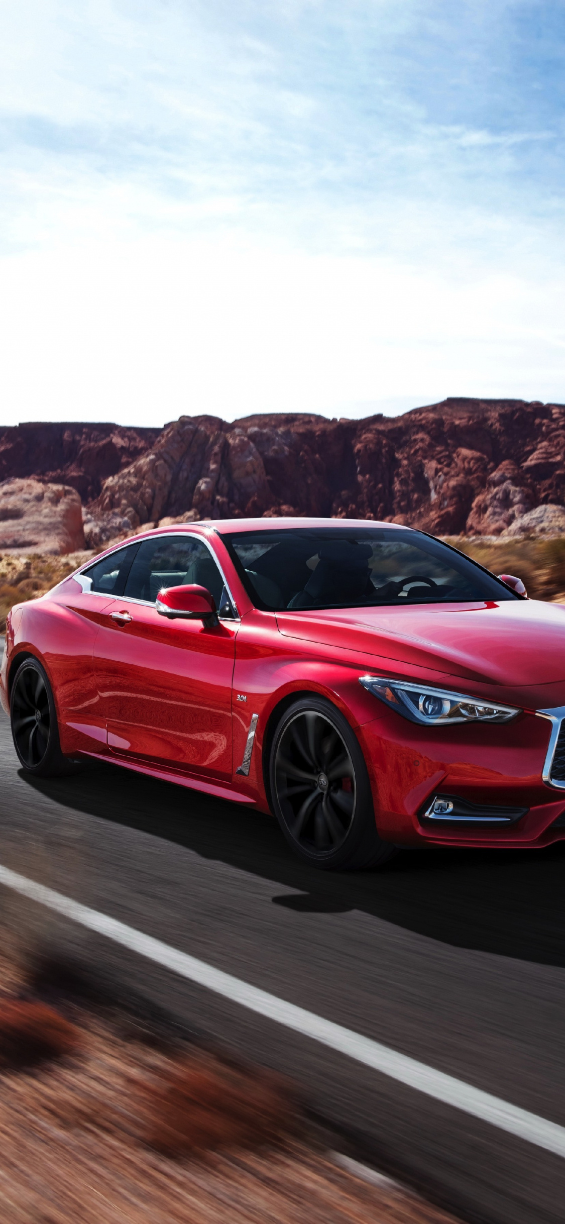 Infiniti Q60, Red luxury car, On road wallpaper, Iphone X, 1130x2440 HD Phone