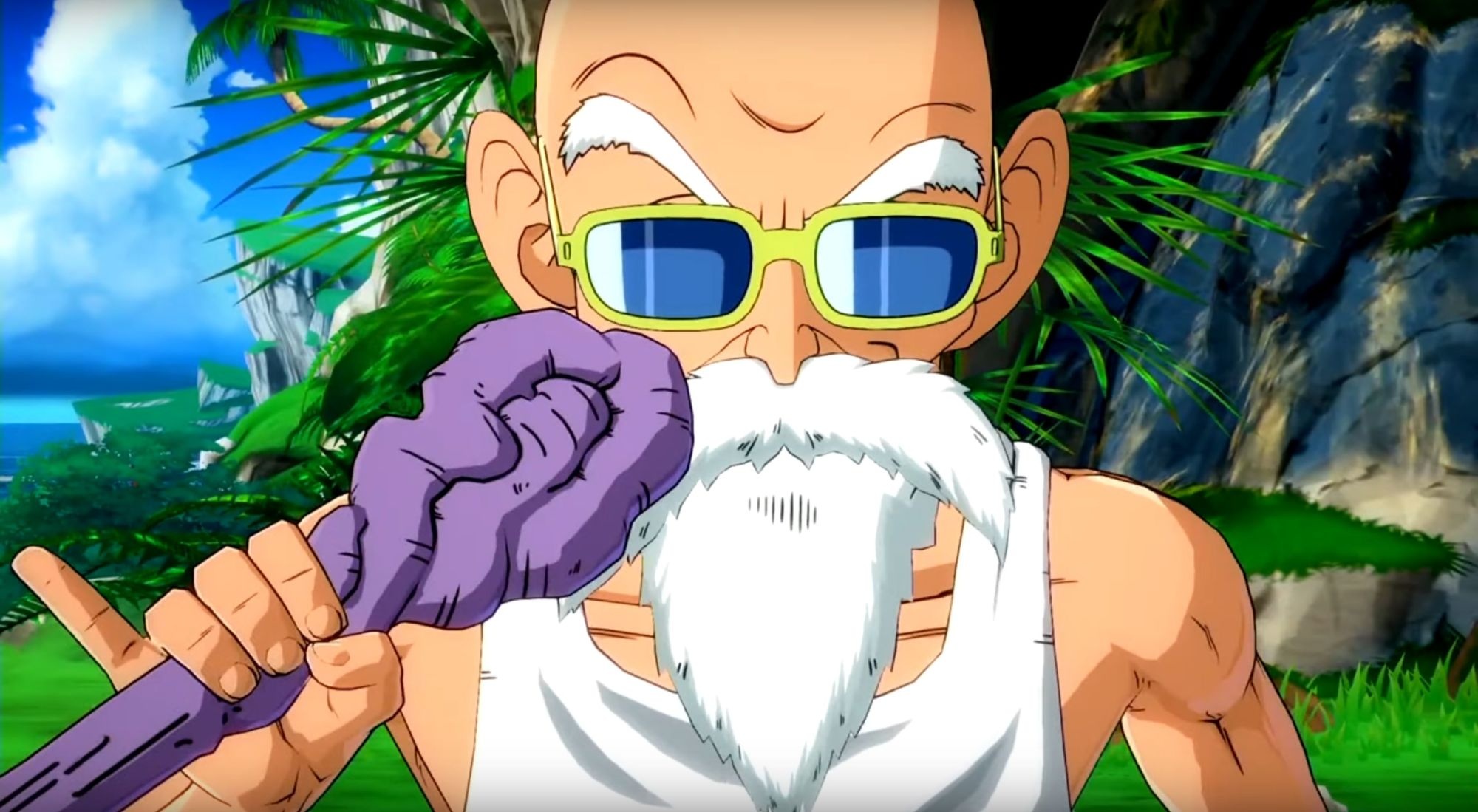 Master Roshi, Dragon Ball FighterZ addition, Legendary fighter, Unleashing power, 2000x1100 HD Desktop