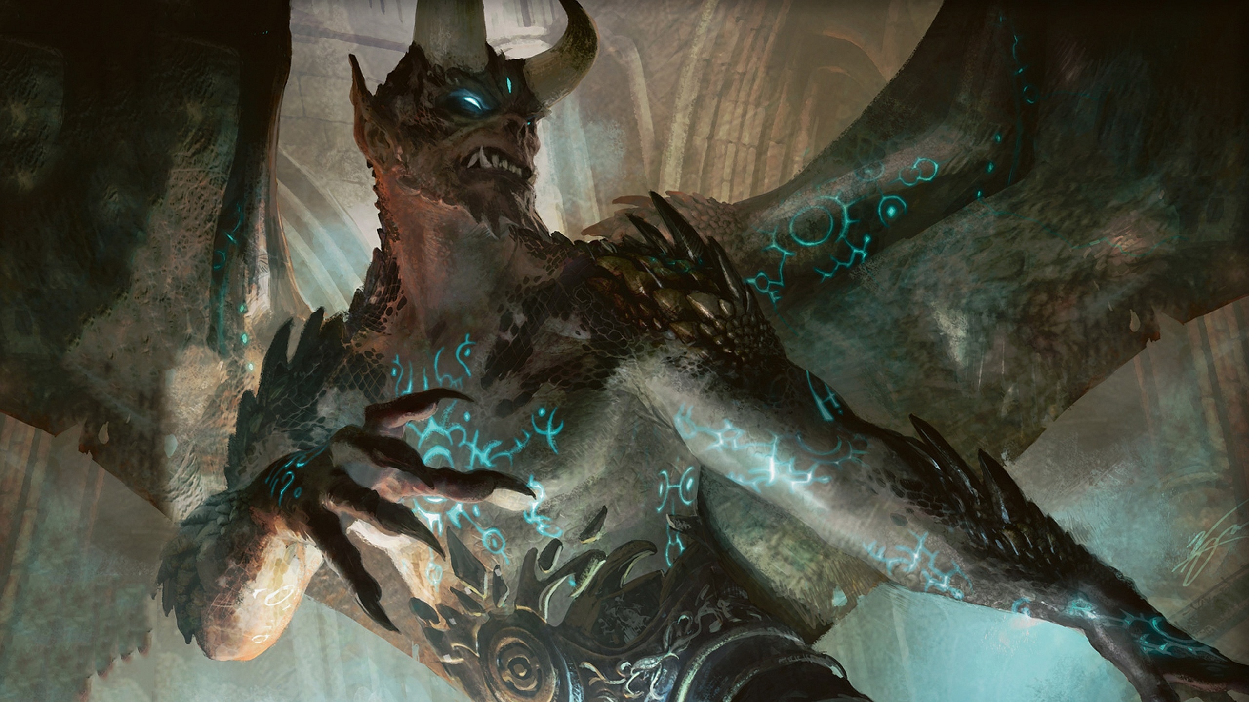 Rune-Scarred Demon, Magic: The Gathering Wallpaper, 2560x1440 HD Desktop