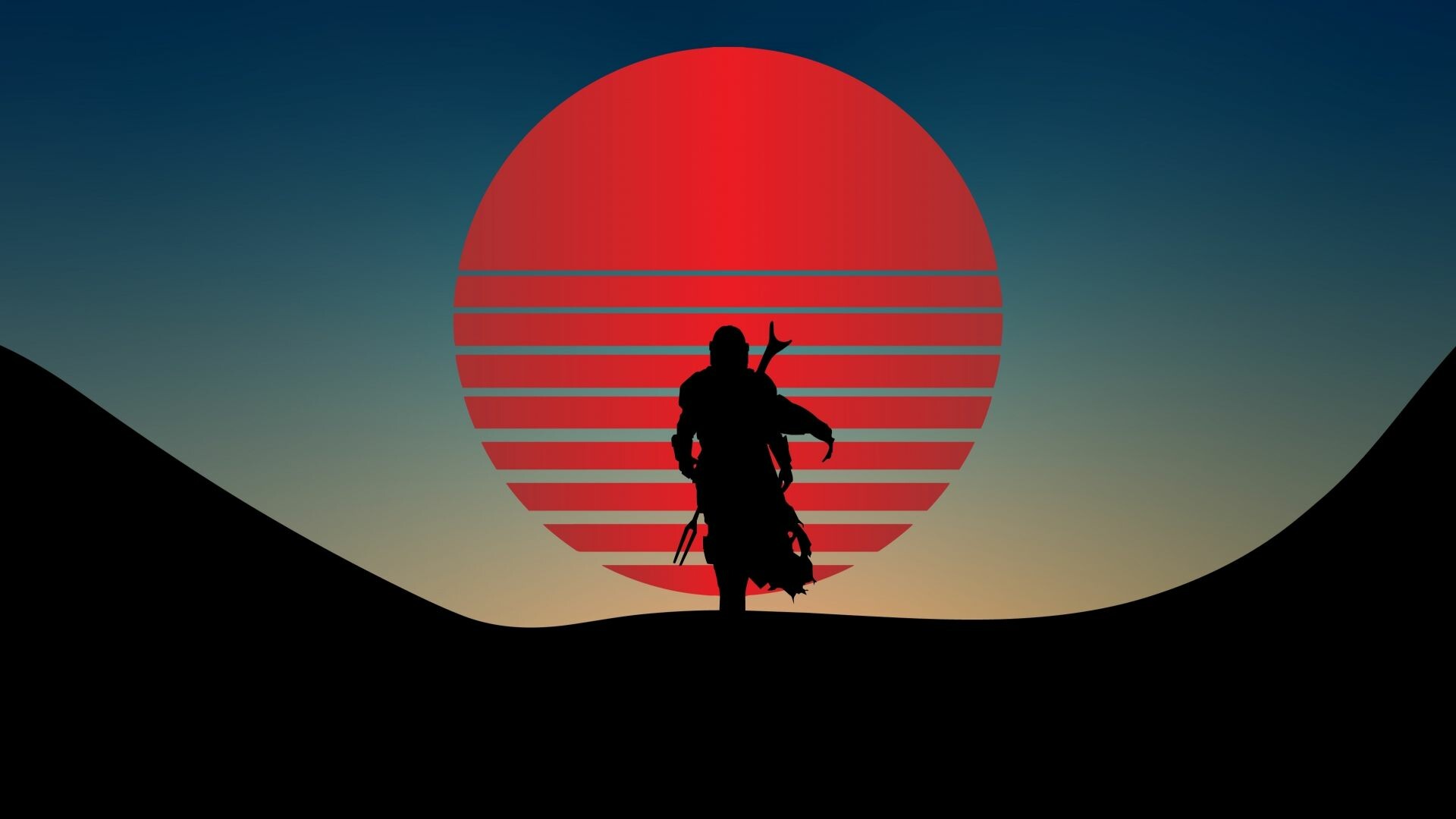 The Mandalorian Star Wars minimal, HD image, Mysterious character, Striking backdrop, 1920x1080 Full HD Desktop