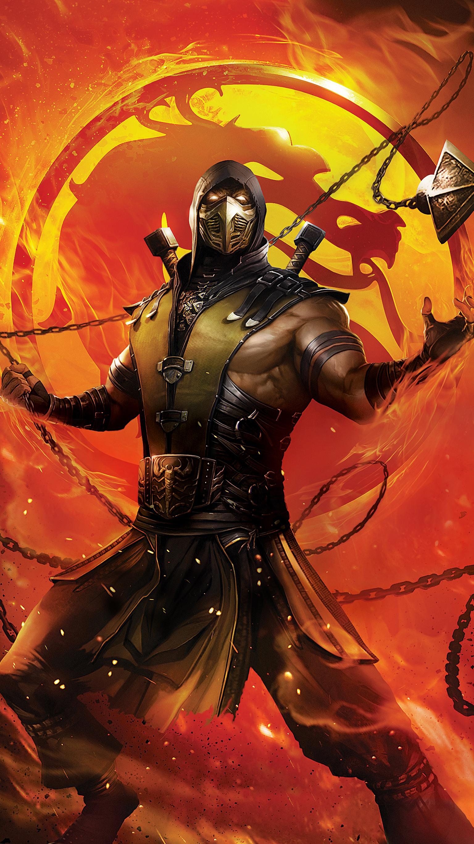 Mortal Kombat, Scorpion, wallpapers, 4K, 1540x2740 HD Phone