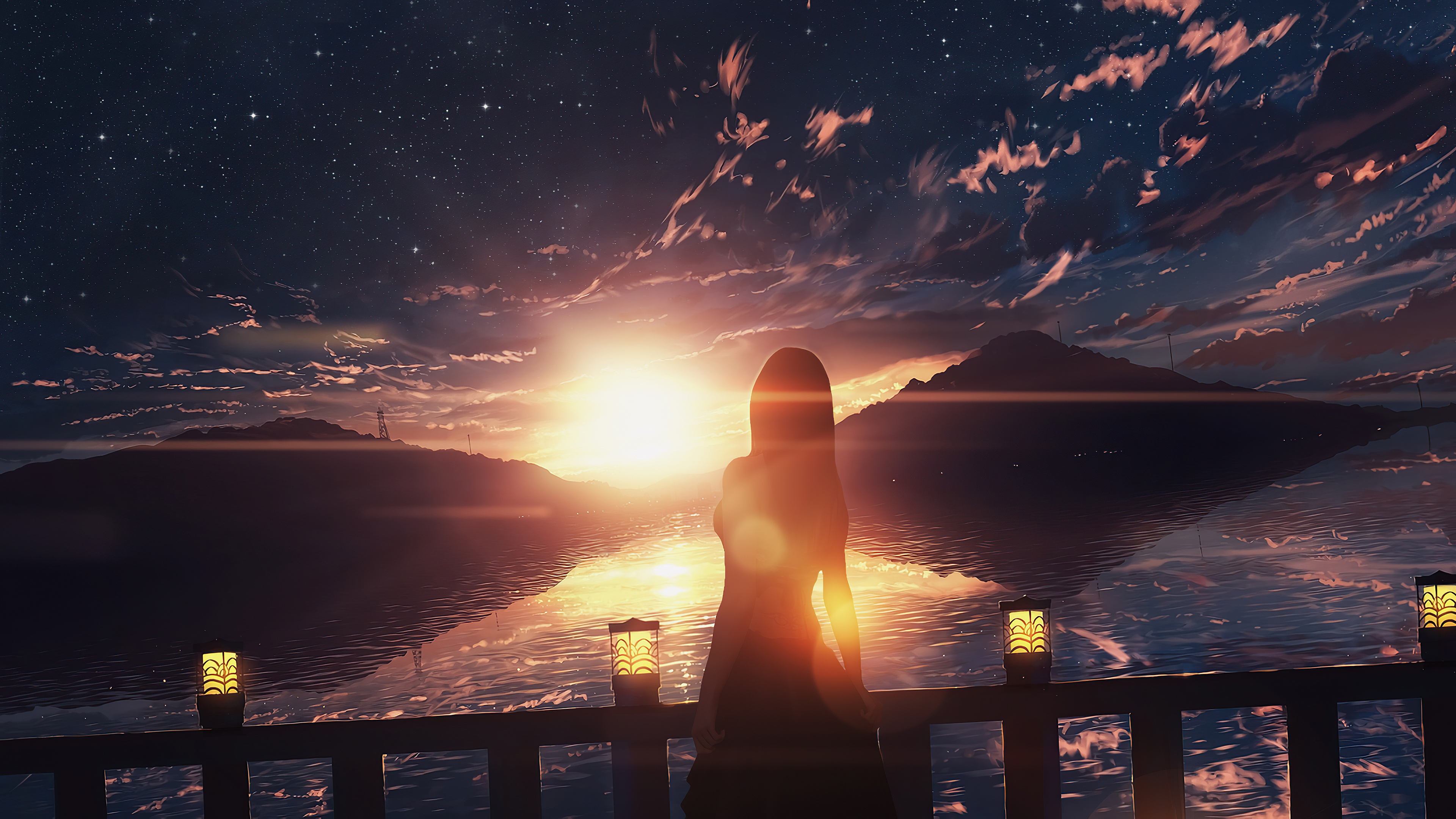 Anime girl, Lens Flare Wallpaper, 3840x2160 4K Desktop