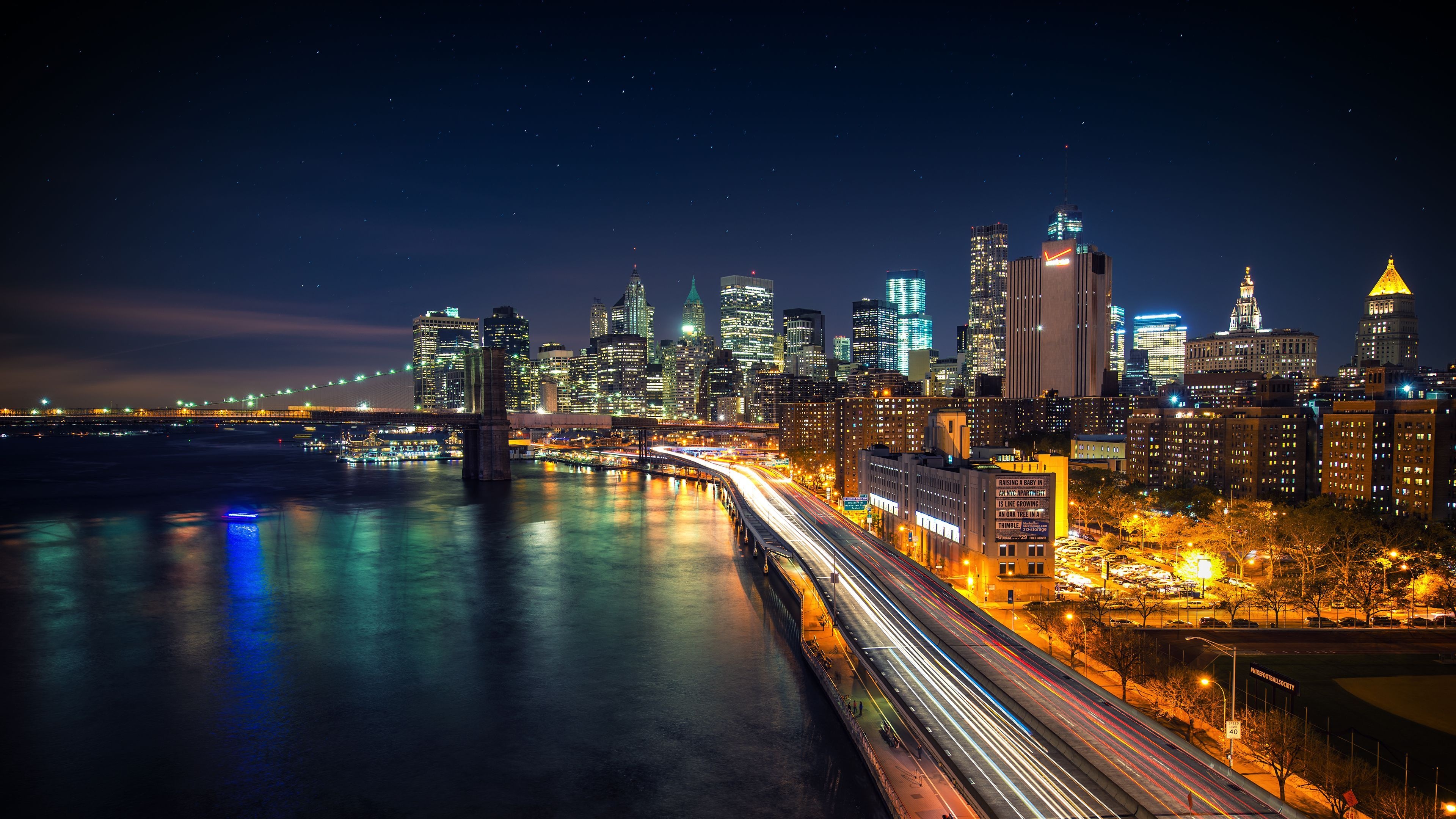 The East River, Night Skylines Wallpaper, 3840x2160 4K Desktop