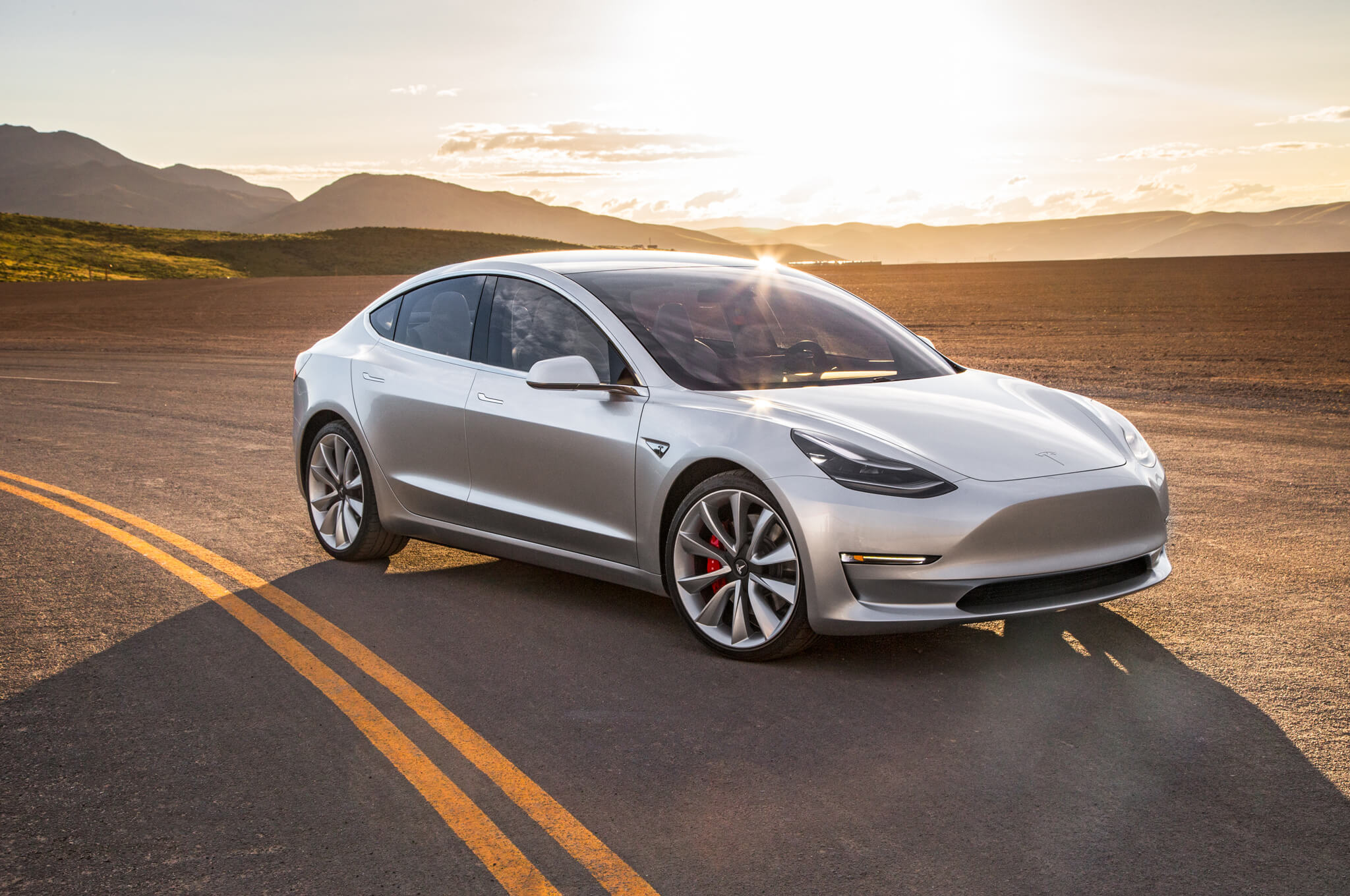 Sunset, Tesla Model 3 Wallpaper, 2050x1360 HD Desktop