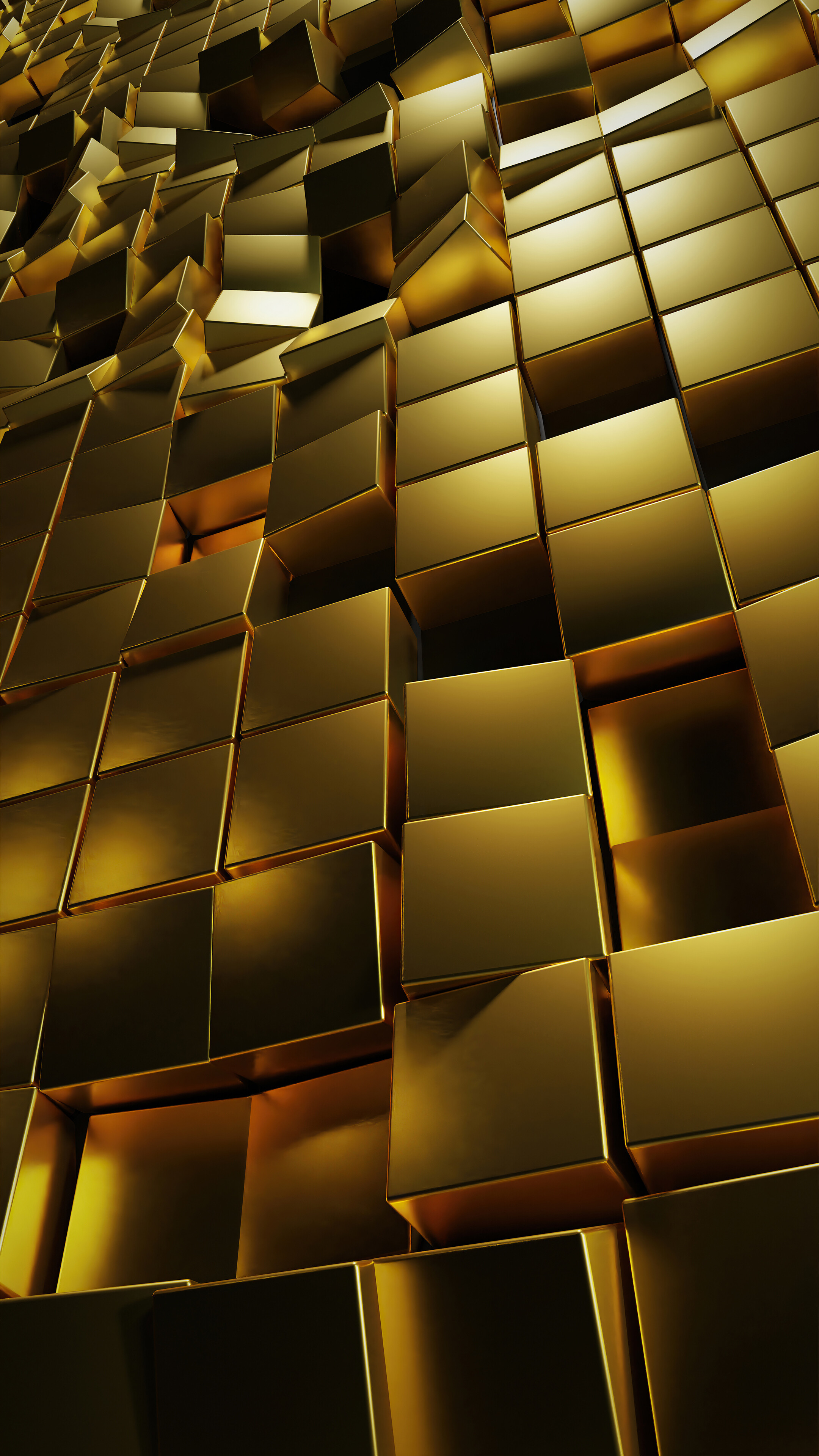 3D cubes, Gold Wallpaper, 2160x3840 4K Phone