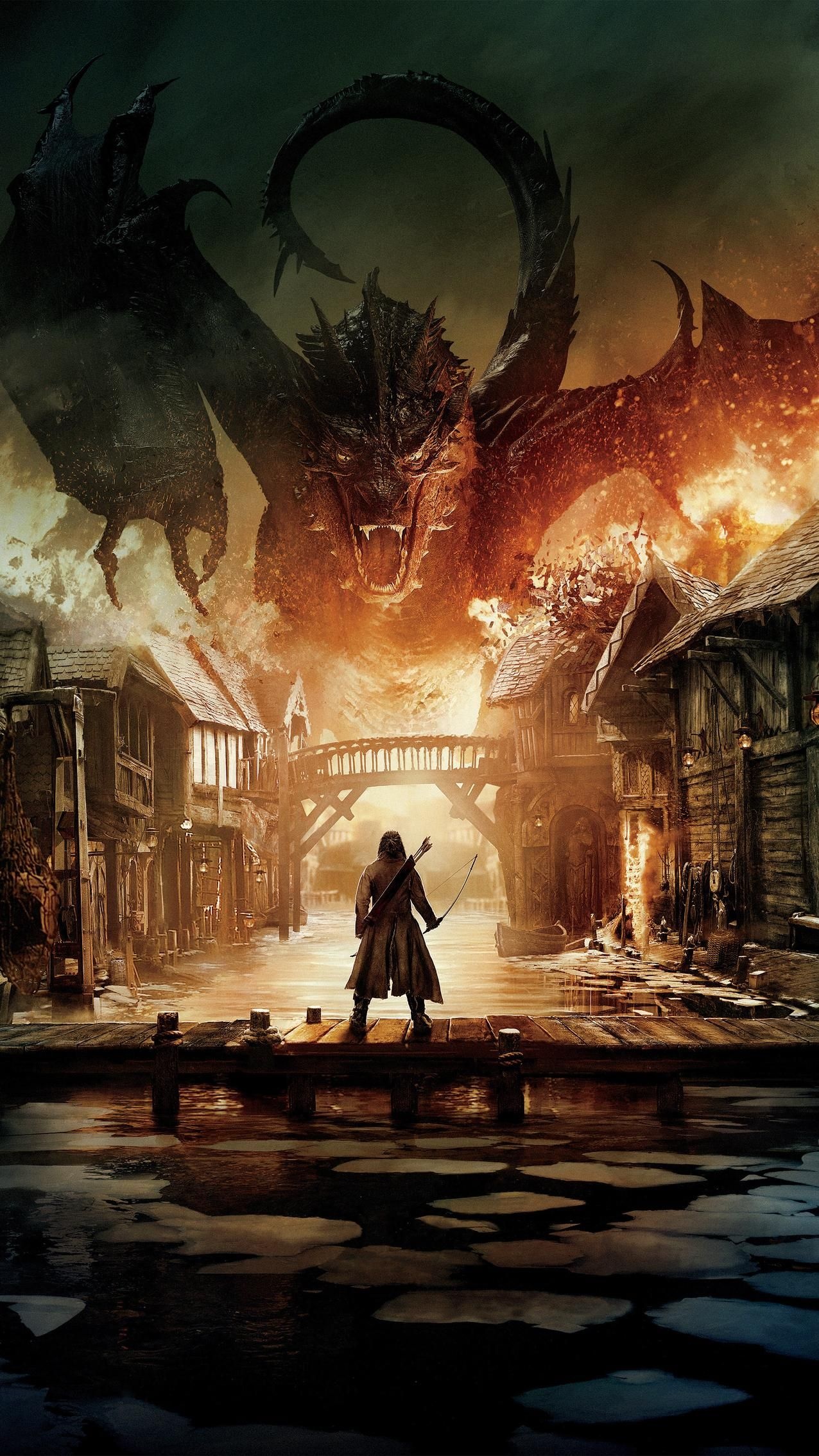 Smaug, Battle of the Five Armies, Phone wallpaper, Fantasy landscape, 1280x2270 HD Phone